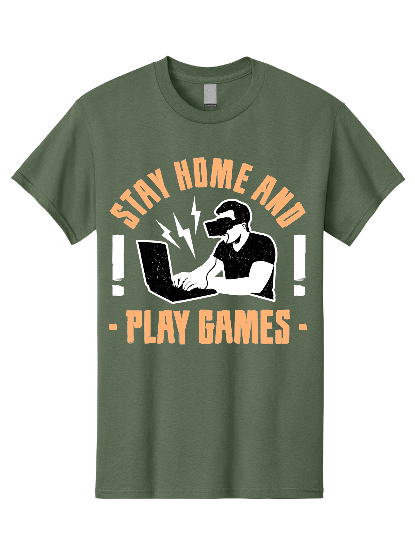 Stay-Home-And-Play-Games Men'S Graphic Tee, 100% Cotton, Comfortable Casual Summer Wear, Machine Washable, Gamer Playing Games On Laptop, Virtual Reality Gaming, Online Gaming, Stay Home Message, Gaming Promotion, Vr Headset - Aaa661