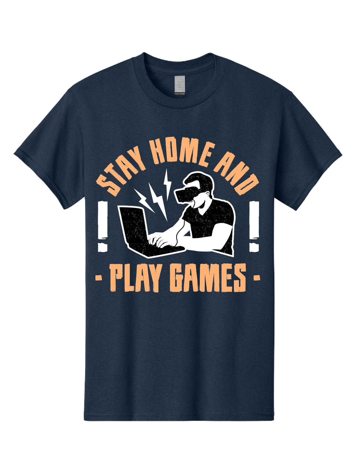 Stay-Home-And-Play-Games Men'S Graphic Tee, 100% Cotton, Comfortable Casual Summer Wear, Machine Washable, Gamer Playing Games On Laptop, Virtual Reality Gaming, Online Gaming, Stay Home Message, Gaming Promotion, Vr Headset - Aaa661