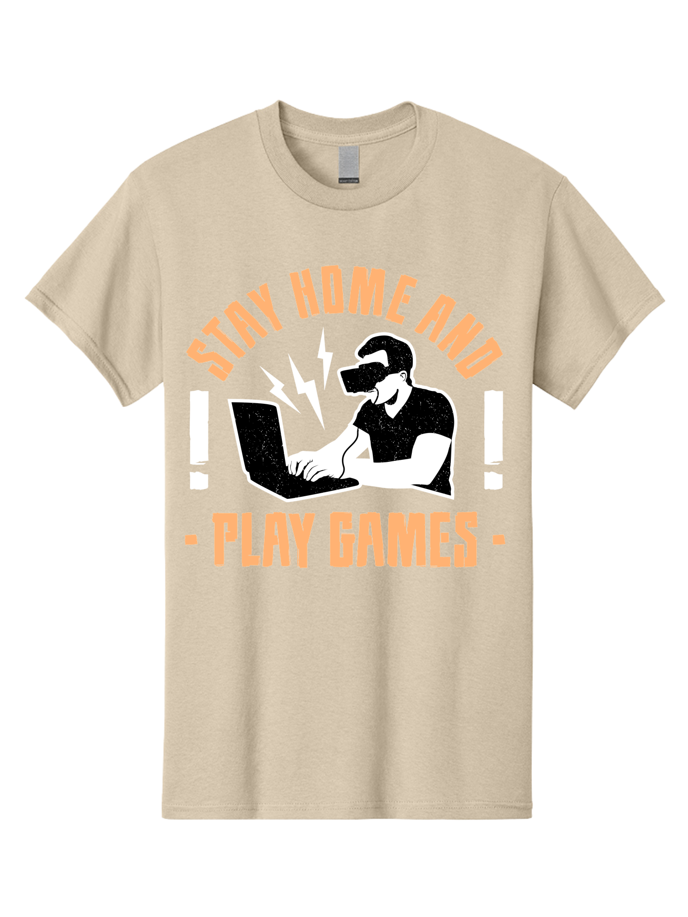 Stay-Home-And-Play-Games Men'S Graphic Tee, 100% Cotton, Comfortable Casual Summer Wear, Machine Washable, Gamer Playing Games On Laptop, Virtual Reality Gaming, Online Gaming, Stay Home Message, Gaming Promotion, Vr Headset - Aaa661
