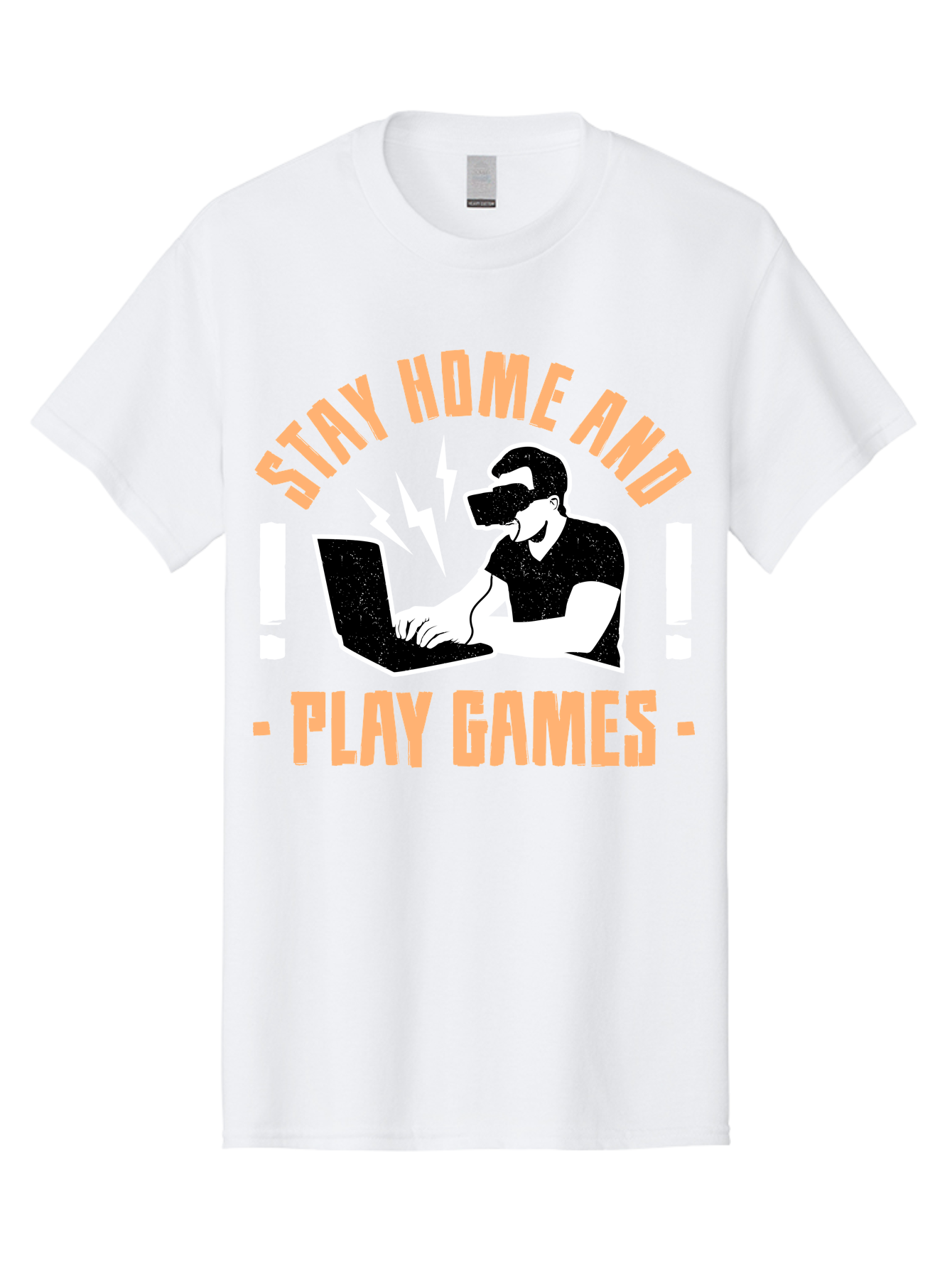 Stay-Home-And-Play-Games Men'S Graphic Tee, 100% Cotton, Comfortable Casual Summer Wear, Machine Washable, Gamer Playing Games On Laptop, Virtual Reality Gaming, Online Gaming, Stay Home Message, Gaming Promotion, Vr Headset - Aaa661