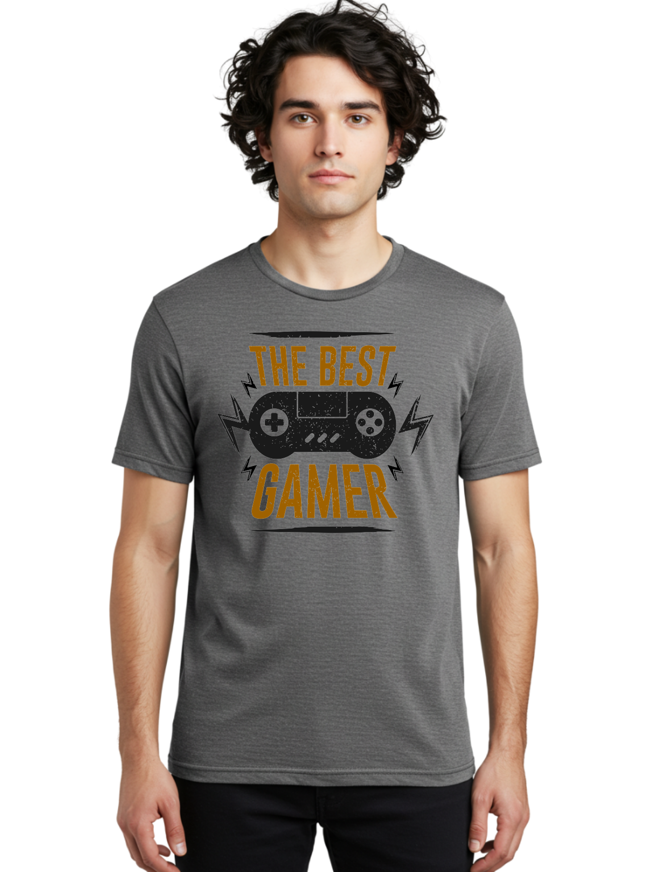 The-Best-Gamer Men'S Graphic Tee, 100% Cotton, Comfortable Casual Summer Wear, Machine Washable, Gaming Controller, Video Games, Gamer Culture, Retro Gaming, Gaming Graphics, Bold Typography, Lightning Bolts - Aaa662