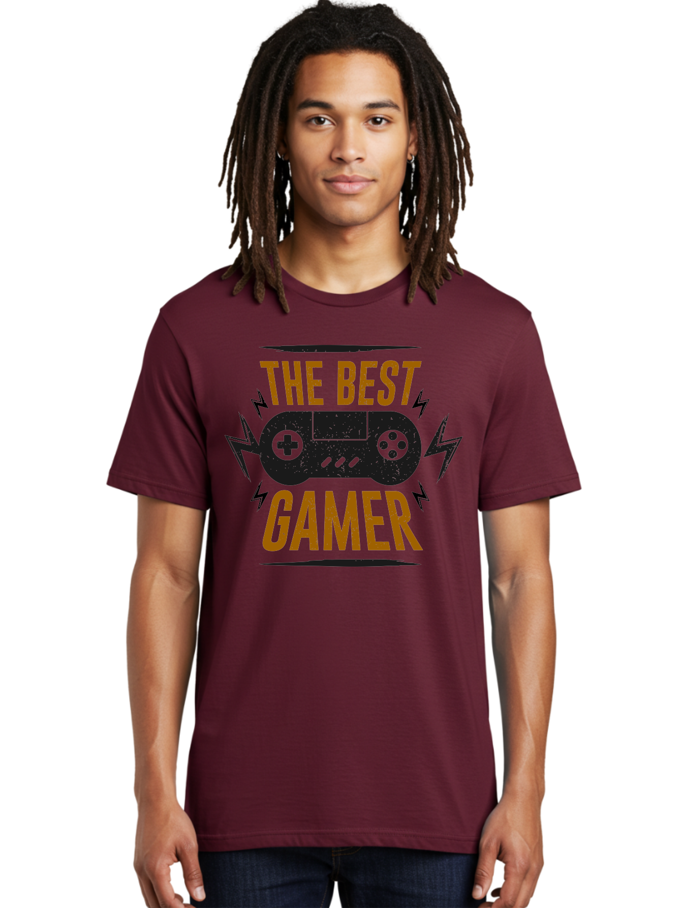 The-Best-Gamer Men'S Graphic Tee, 100% Cotton, Comfortable Casual Summer Wear, Machine Washable, Gaming Controller, Video Games, Gamer Culture, Retro Gaming, Gaming Graphics, Bold Typography, Lightning Bolts - Aaa662
