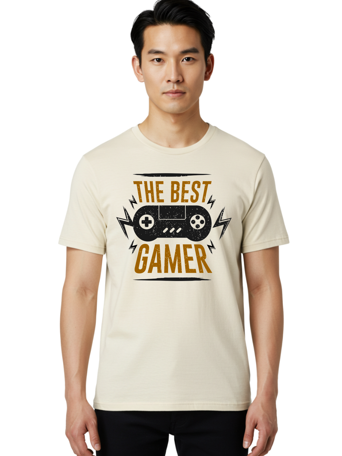 The-Best-Gamer Men'S Graphic Tee, 100% Cotton, Comfortable Casual Summer Wear, Machine Washable, Gaming Controller, Video Games, Gamer Culture, Retro Gaming, Gaming Graphics, Bold Typography, Lightning Bolts - Aaa662