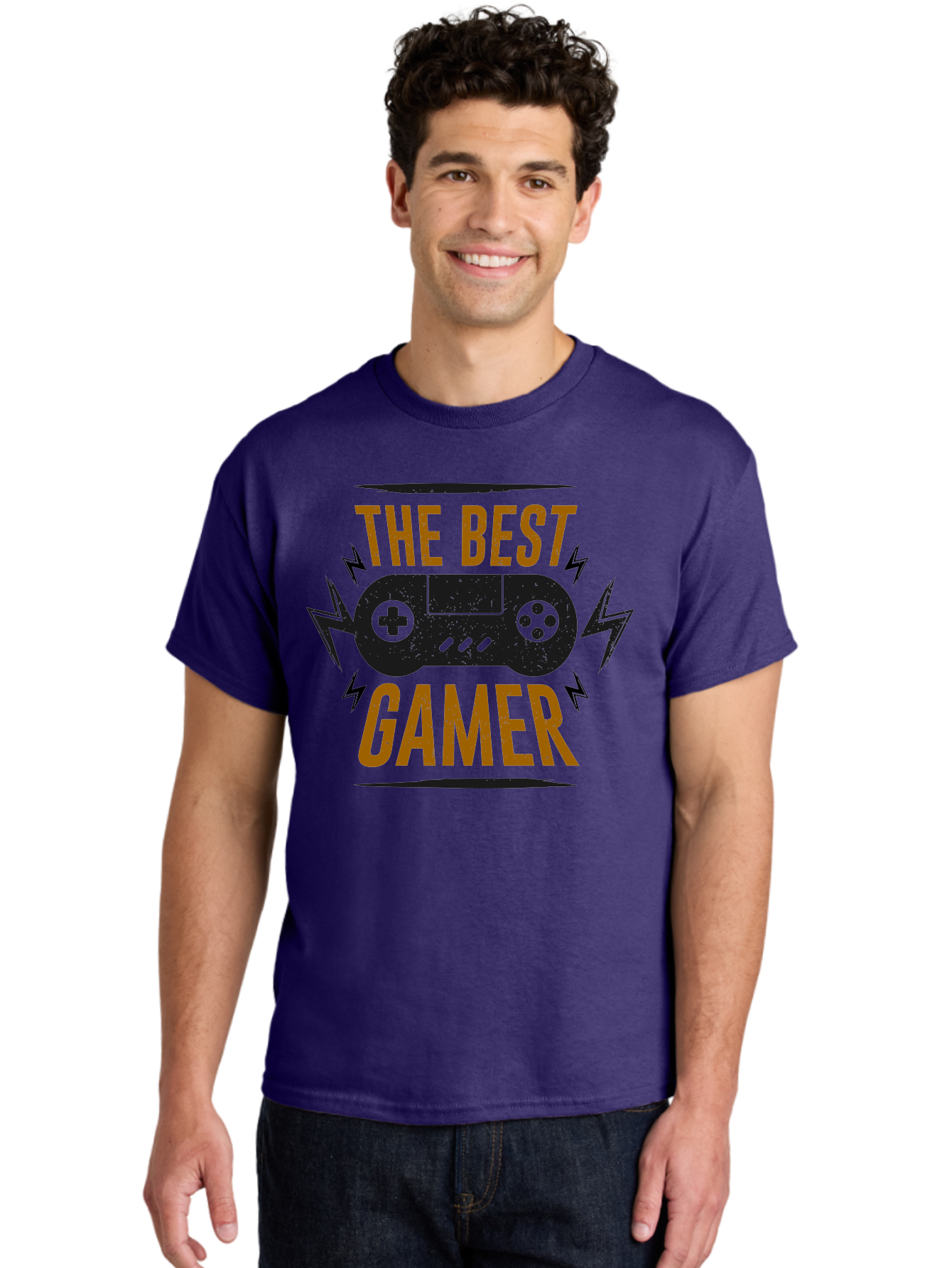 The-Best-Gamer Men'S Graphic Tee, 100% Cotton, Comfortable Casual Summer Wear, Machine Washable, Gaming Controller, Video Games, Gamer Culture, Retro Gaming, Gaming Graphics, Bold Typography, Lightning Bolts - Aaa662
