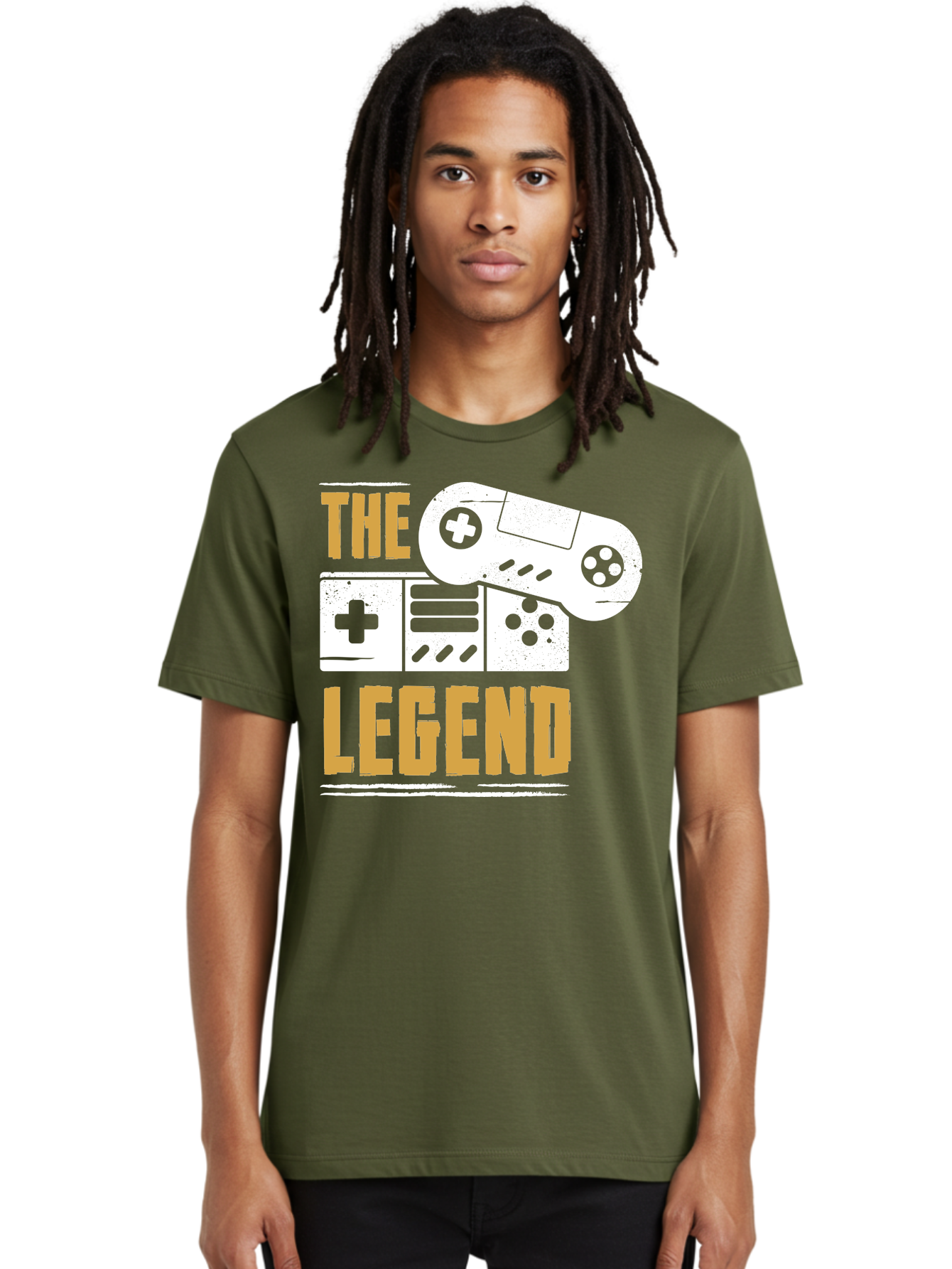 The-Legend Men'S Graphic Tee, 100% Cotton, Comfortable Casual Summer Wear, Machine Washable, Vintage Game Controller, Retro Gaming, Nostalgic Feel, Classic Video Games, Gaming Culture, Retro Tech, Pixel Art, Gaming Nostalgia - Aaa664