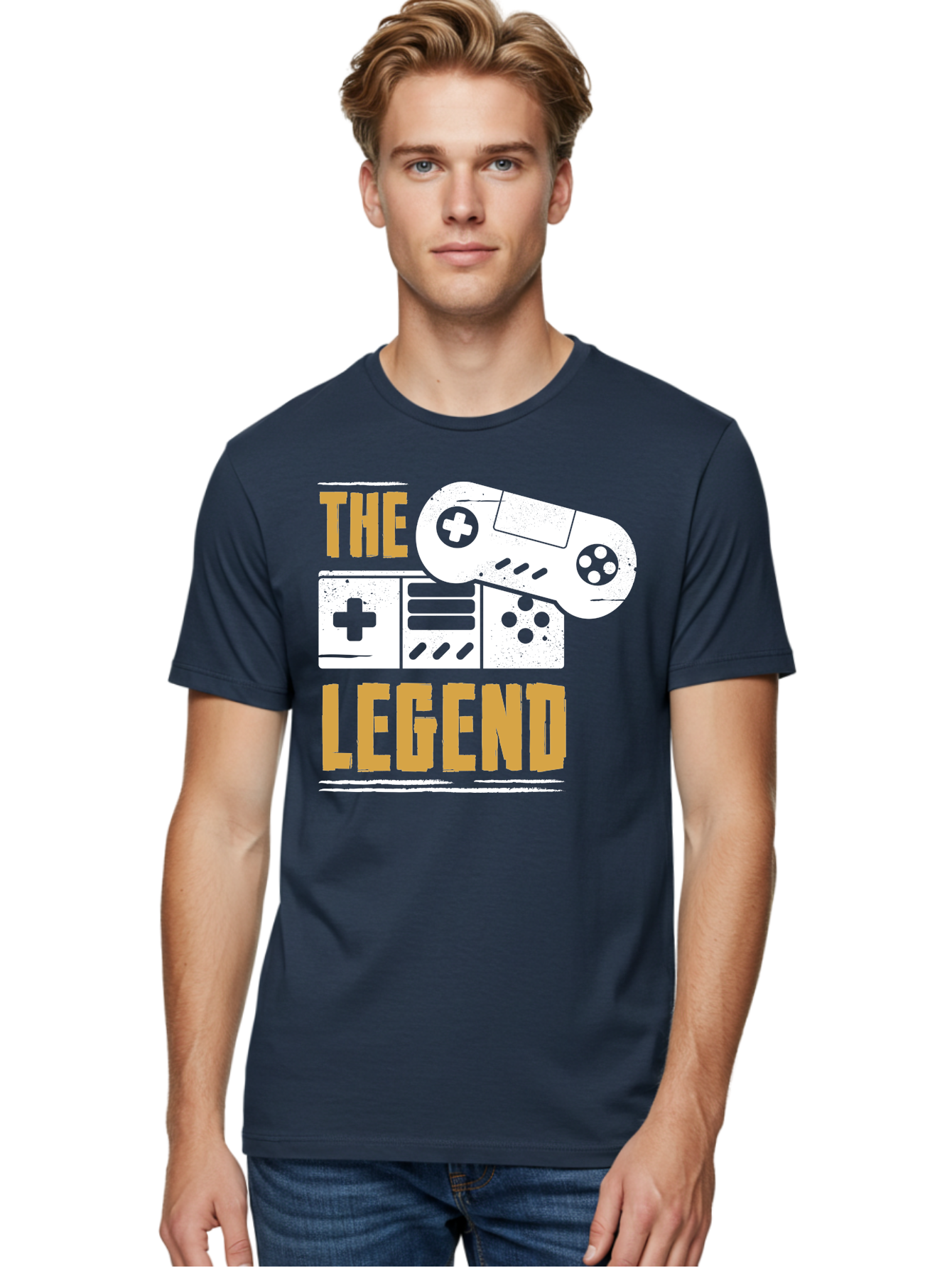 The-Legend Men'S Graphic Tee, 100% Cotton, Comfortable Casual Summer Wear, Machine Washable, Vintage Game Controller, Retro Gaming, Nostalgic Feel, Classic Video Games, Gaming Culture, Retro Tech, Pixel Art, Gaming Nostalgia - Aaa664