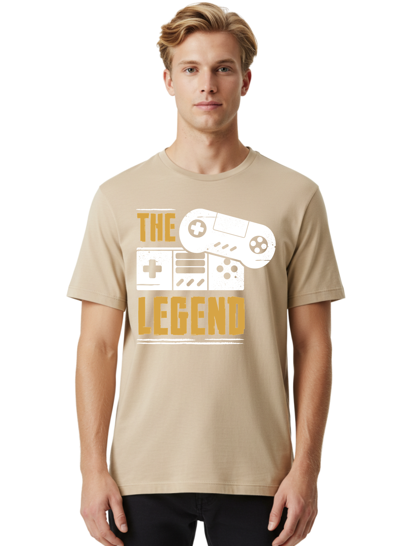 The-Legend Men'S Graphic Tee, 100% Cotton, Comfortable Casual Summer Wear, Machine Washable, Vintage Game Controller, Retro Gaming, Nostalgic Feel, Classic Video Games, Gaming Culture, Retro Tech, Pixel Art, Gaming Nostalgia - Aaa664