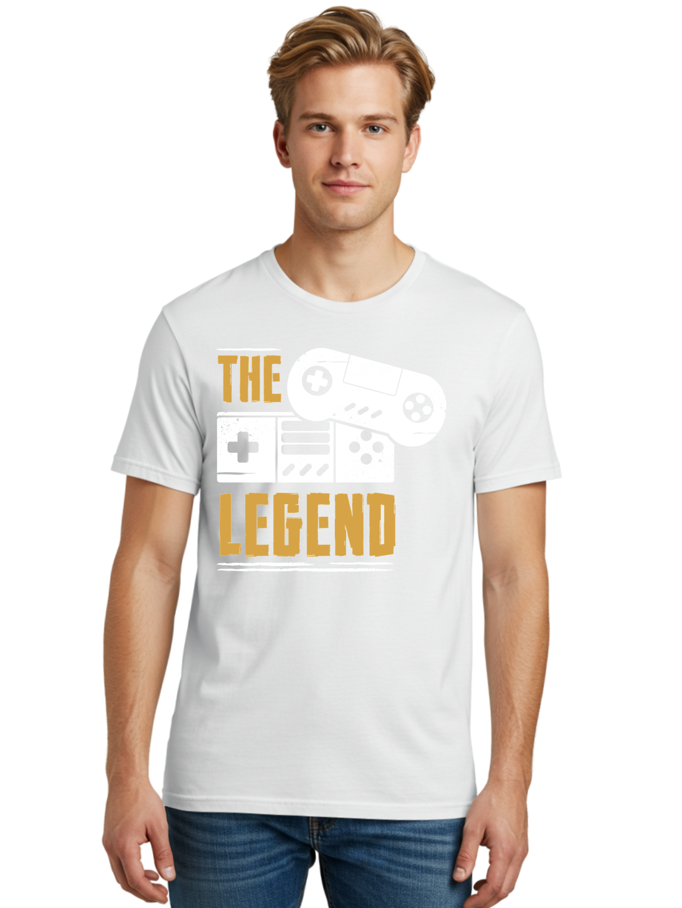 The-Legend Men'S Graphic Tee, 100% Cotton, Comfortable Casual Summer Wear, Machine Washable, Vintage Game Controller, Retro Gaming, Nostalgic Feel, Classic Video Games, Gaming Culture, Retro Tech, Pixel Art, Gaming Nostalgia - Aaa664
