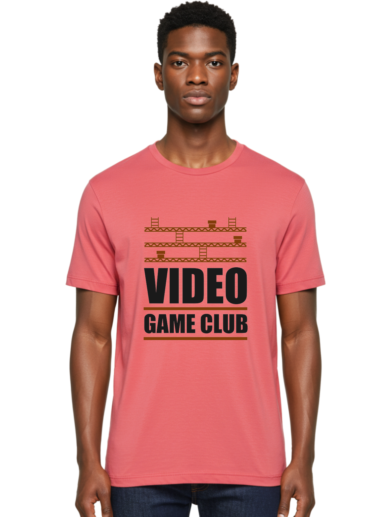 Video-Game-Club Men'S Graphic Tee, 100% Cotton, Comfortable Casual Summer Wear, Machine Washable, Video Game Club, Gaming Community, Retro Gaming, Pixel Art, Ladders, Platforms, Online Gaming Group, Gaming Culture - Aaa665