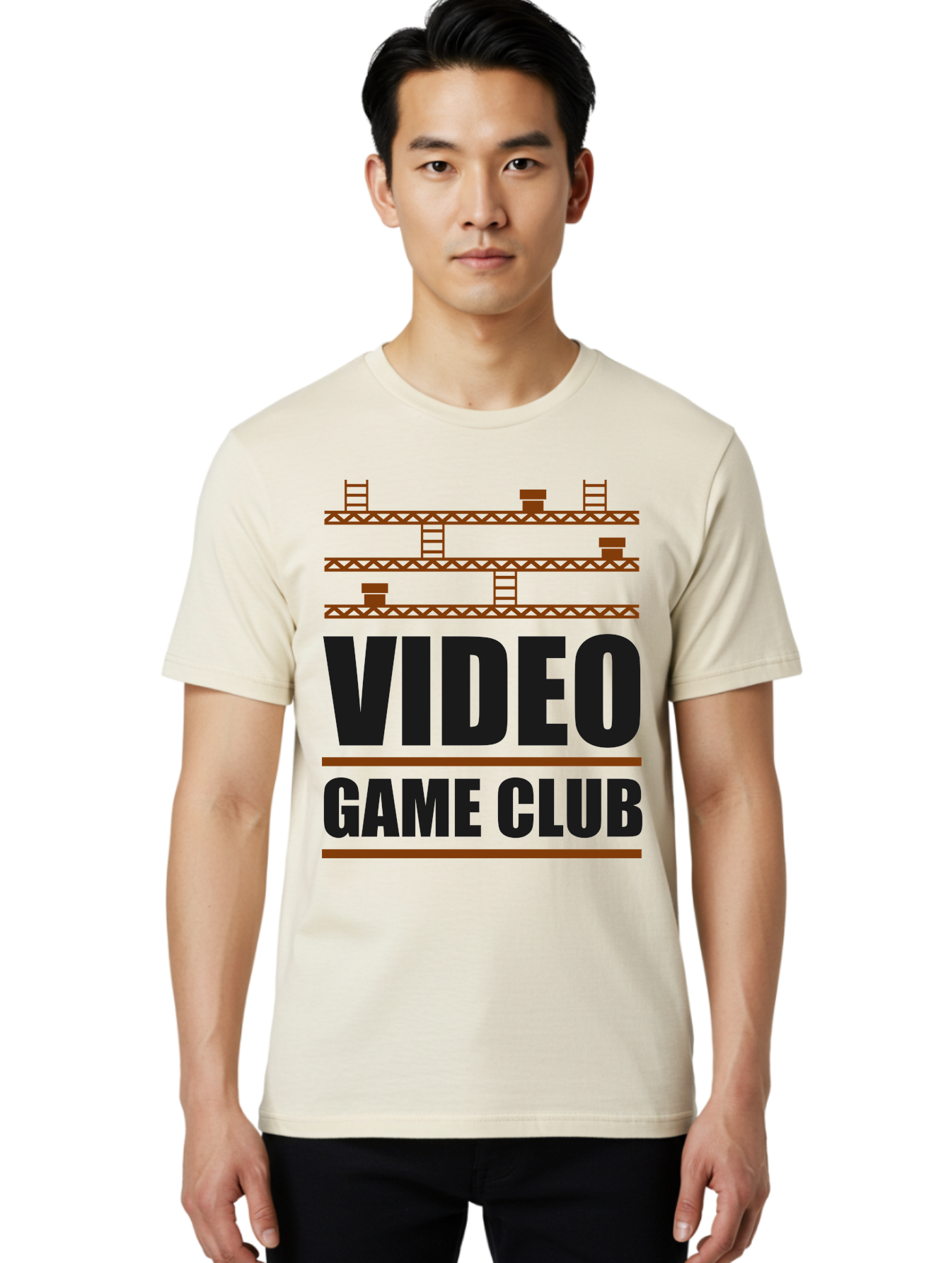 Video-Game-Club Men'S Graphic Tee, 100% Cotton, Comfortable Casual Summer Wear, Machine Washable, Video Game Club, Gaming Community, Retro Gaming, Pixel Art, Ladders, Platforms, Online Gaming Group, Gaming Culture - Aaa665