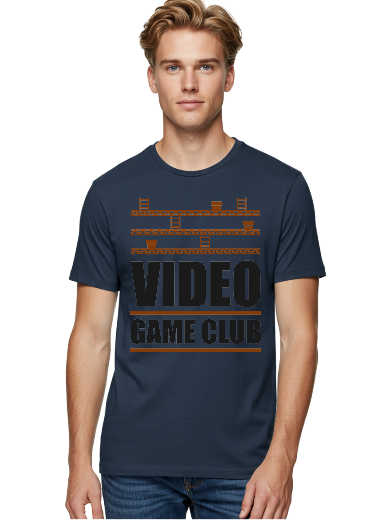 Video-Game-Club Men'S Graphic Tee, 100% Cotton, Comfortable Casual Summer Wear, Machine Washable, Video Game Club, Gaming Community, Retro Gaming, Pixel Art, Ladders, Platforms, Online Gaming Group, Gaming Culture - Aaa665