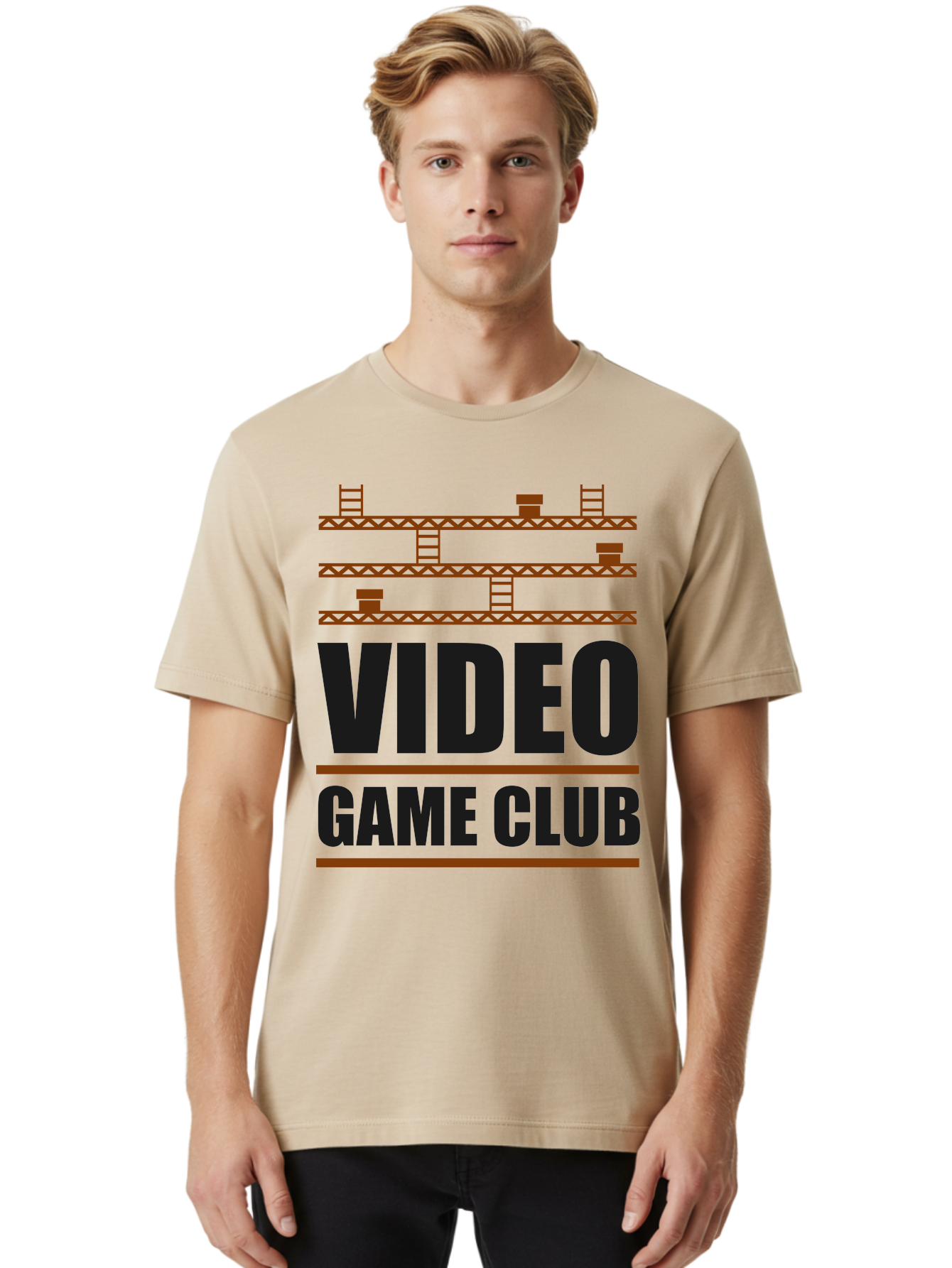 Video-Game-Club Men'S Graphic Tee, 100% Cotton, Comfortable Casual Summer Wear, Machine Washable, Video Game Club, Gaming Community, Retro Gaming, Pixel Art, Ladders, Platforms, Online Gaming Group, Gaming Culture - Aaa665
