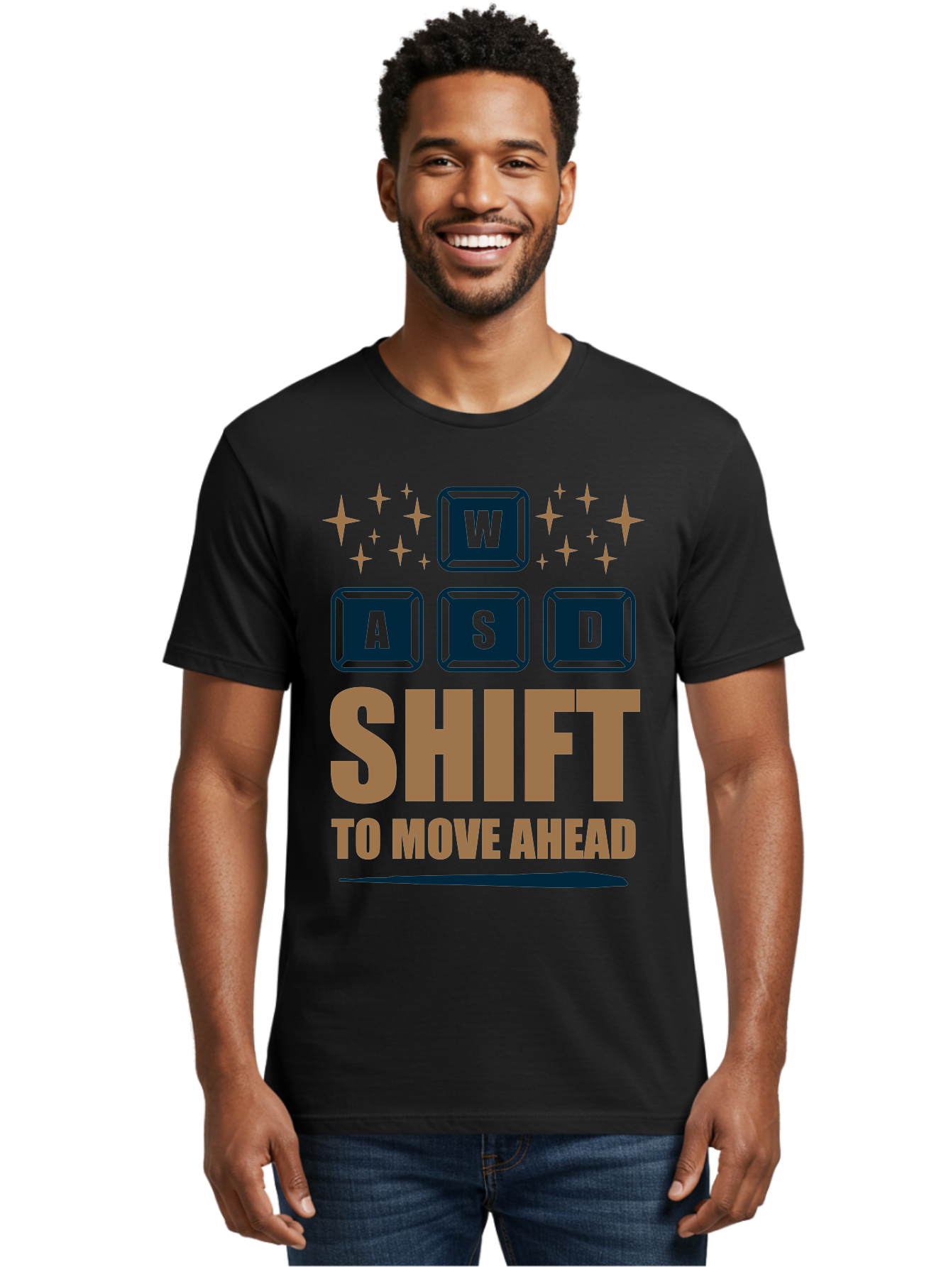 Wasd-Shift-To-Move-Ahead Men'S Graphic Tee, 100% Cotton, Comfortable Casual Summer Wear, Machine Washable, Gaming Keyboard Controls, Wasd Keys, Shift Key, Gaming Tips, Move Ahead, Progress, Gaming Movement, Keyboard Shortcuts, Gaming Advice - Aaa667