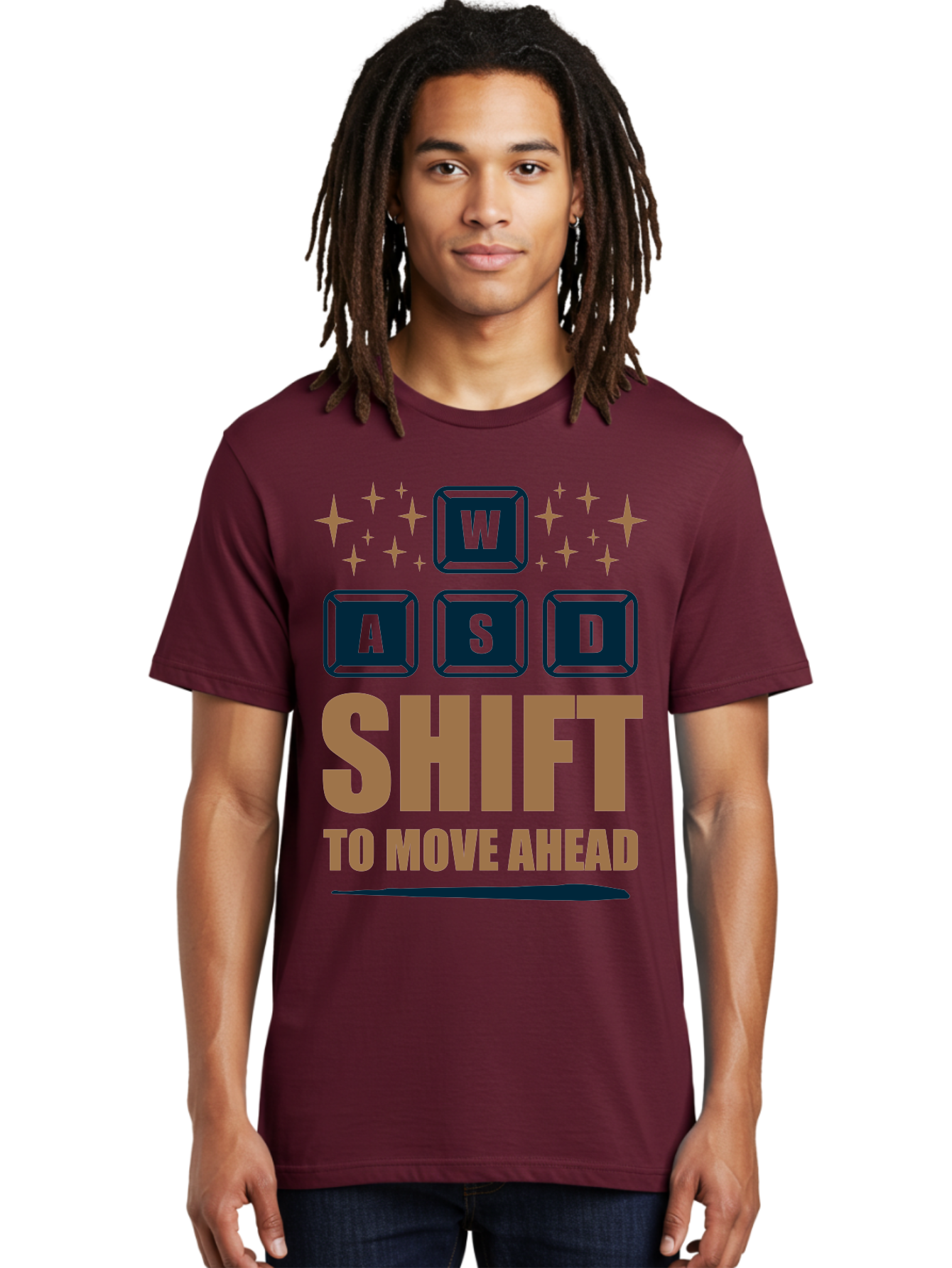 Wasd-Shift-To-Move-Ahead Men'S Graphic Tee, 100% Cotton, Comfortable Casual Summer Wear, Machine Washable, Gaming Keyboard Controls, Wasd Keys, Shift Key, Gaming Tips, Move Ahead, Progress, Gaming Movement, Keyboard Shortcuts, Gaming Advice - Aaa667