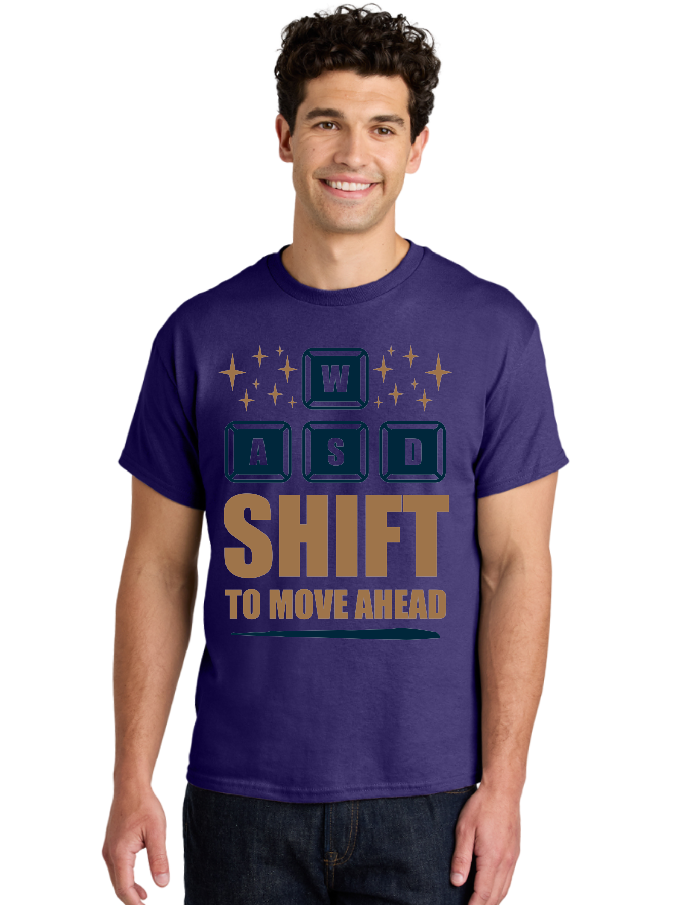 Wasd-Shift-To-Move-Ahead Men'S Graphic Tee, 100% Cotton, Comfortable Casual Summer Wear, Machine Washable, Gaming Keyboard Controls, Wasd Keys, Shift Key, Gaming Tips, Move Ahead, Progress, Gaming Movement, Keyboard Shortcuts, Gaming Advice - Aaa667