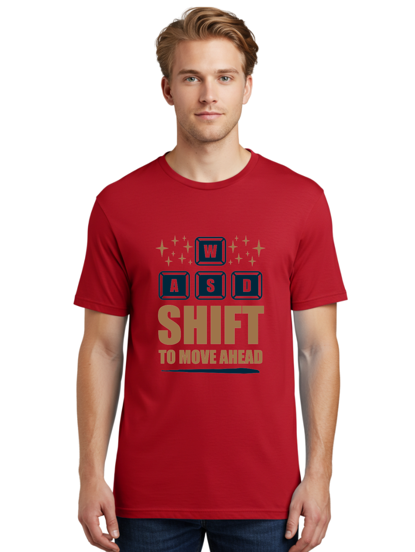 Wasd-Shift-To-Move-Ahead Men'S Graphic Tee, 100% Cotton, Comfortable Casual Summer Wear, Machine Washable, Gaming Keyboard Controls, Wasd Keys, Shift Key, Gaming Tips, Move Ahead, Progress, Gaming Movement, Keyboard Shortcuts, Gaming Advice - Aaa667