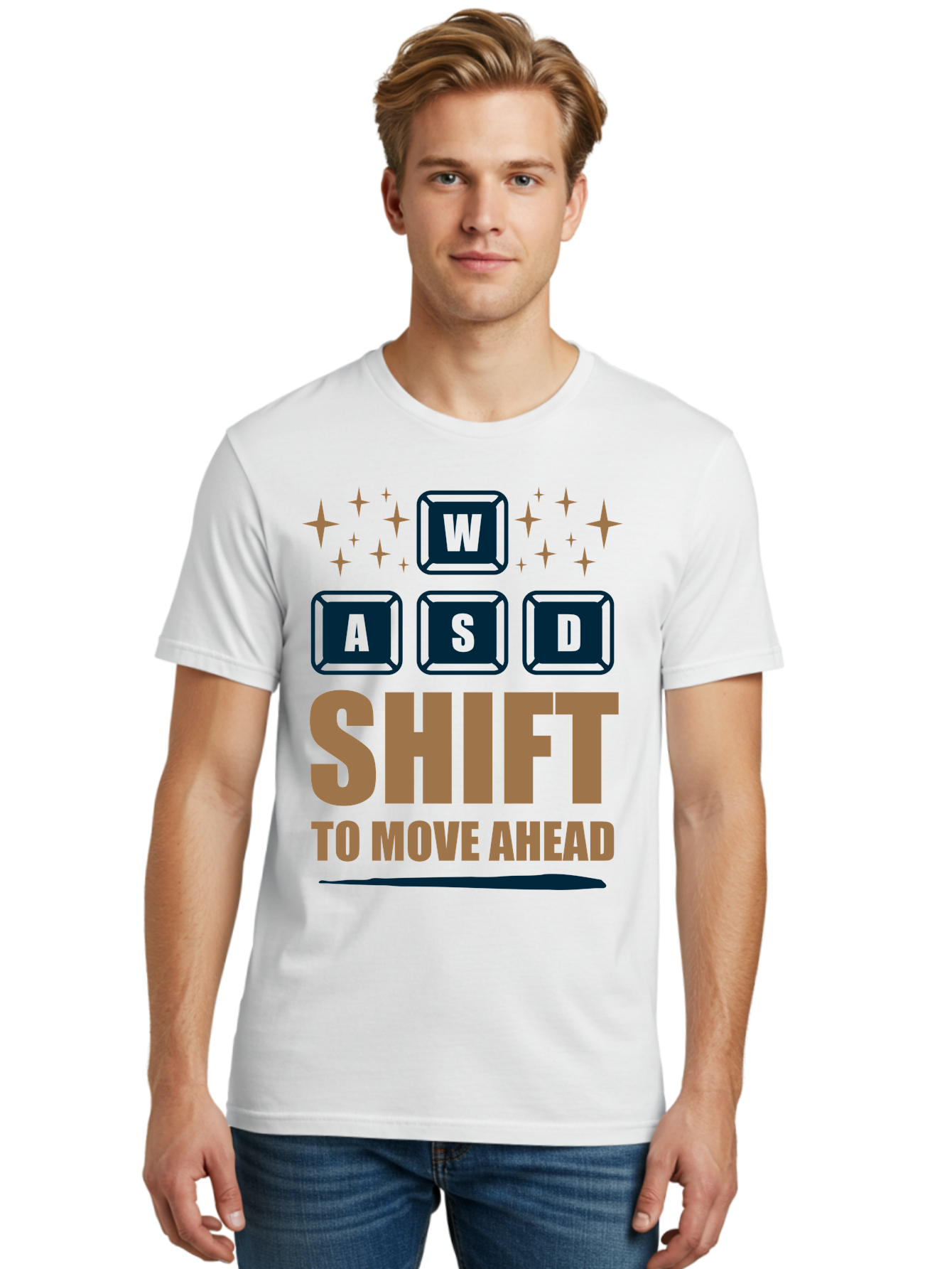 Wasd-Shift-To-Move-Ahead Men'S Graphic Tee, 100% Cotton, Comfortable Casual Summer Wear, Machine Washable, Gaming Keyboard Controls, Wasd Keys, Shift Key, Gaming Tips, Move Ahead, Progress, Gaming Movement, Keyboard Shortcuts, Gaming Advice - Aaa667