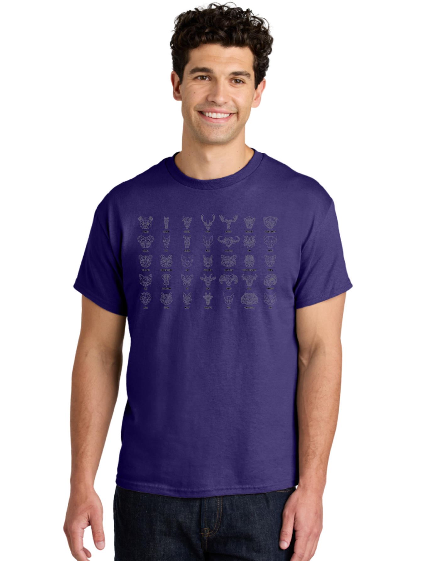 Animal-Silhouettes Men'S Graphic Tee, 100% Cotton, Comfortable Casual Summer Wear, Machine Washable, Animal Heads, Wildlife Illustrations, Mammal Faces, Fauna Silhouettes, Animal Profiles, Zoological Graphics, Wildlife Art, Animal Designs, - Aaa669
