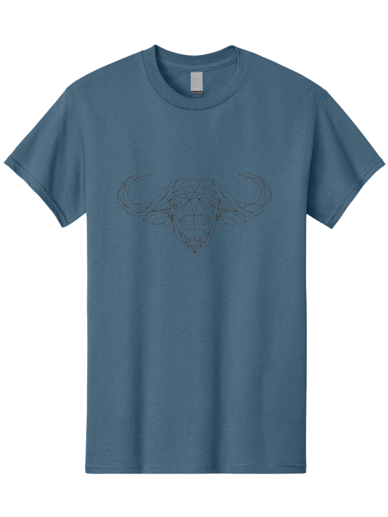Bull-Head Men'S Graphic Tee, 100% Cotton, Comfortable Casual Summer Wear, Machine Washable, Geometric Bull Head, Minimalist Design, Modern Art, Low Poly Style, Black Outline, Abstract Animal, Futuristic Illustration, Bull Face - Aaa675