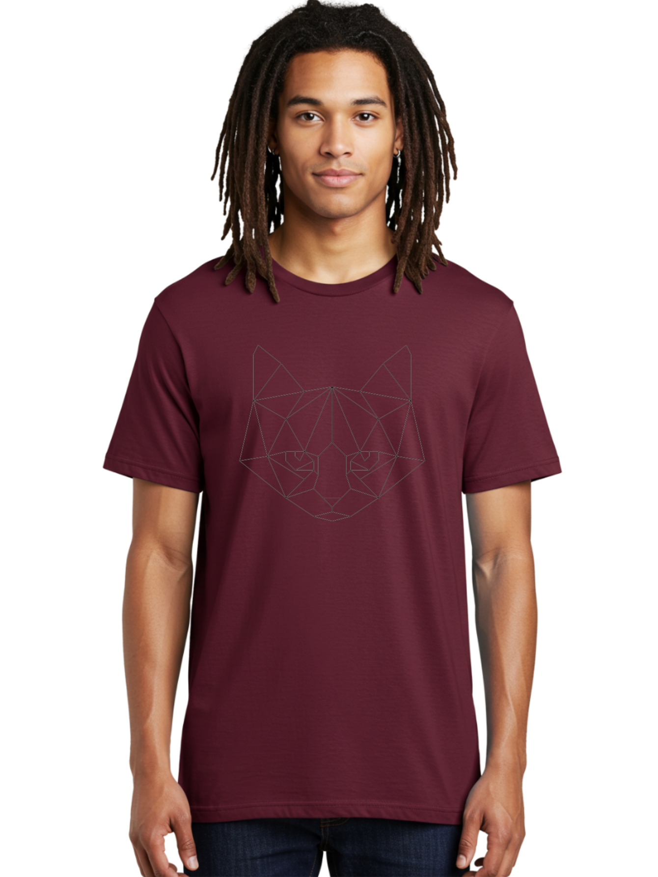 Cat-Face Men'S Graphic Tee, 100% Cotton, Comfortable Casual Summer Wear, Machine Washable, Geometric Cat Face, Low Poly Art, Minimalist Design, Cat Eyes, Feline Features, Abstract Illustration, Modern Graphics, Digital Art - Aaa676