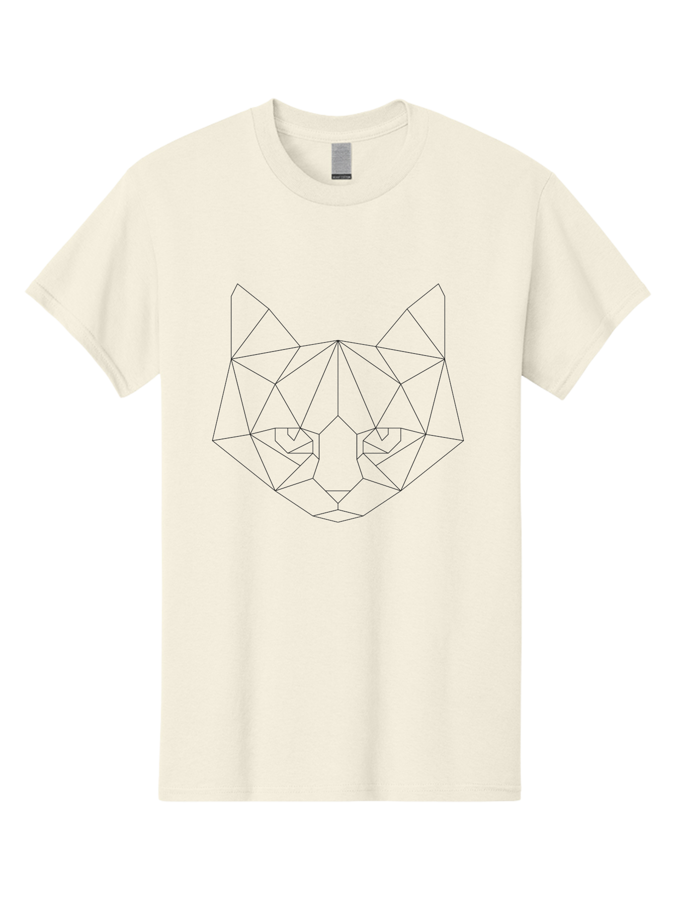 Cat-Face Men'S Graphic Tee, 100% Cotton, Comfortable Casual Summer Wear, Machine Washable, Geometric Cat Face, Low Poly Art, Minimalist Design, Cat Eyes, Feline Features, Abstract Illustration, Modern Graphics, Digital Art - Aaa676