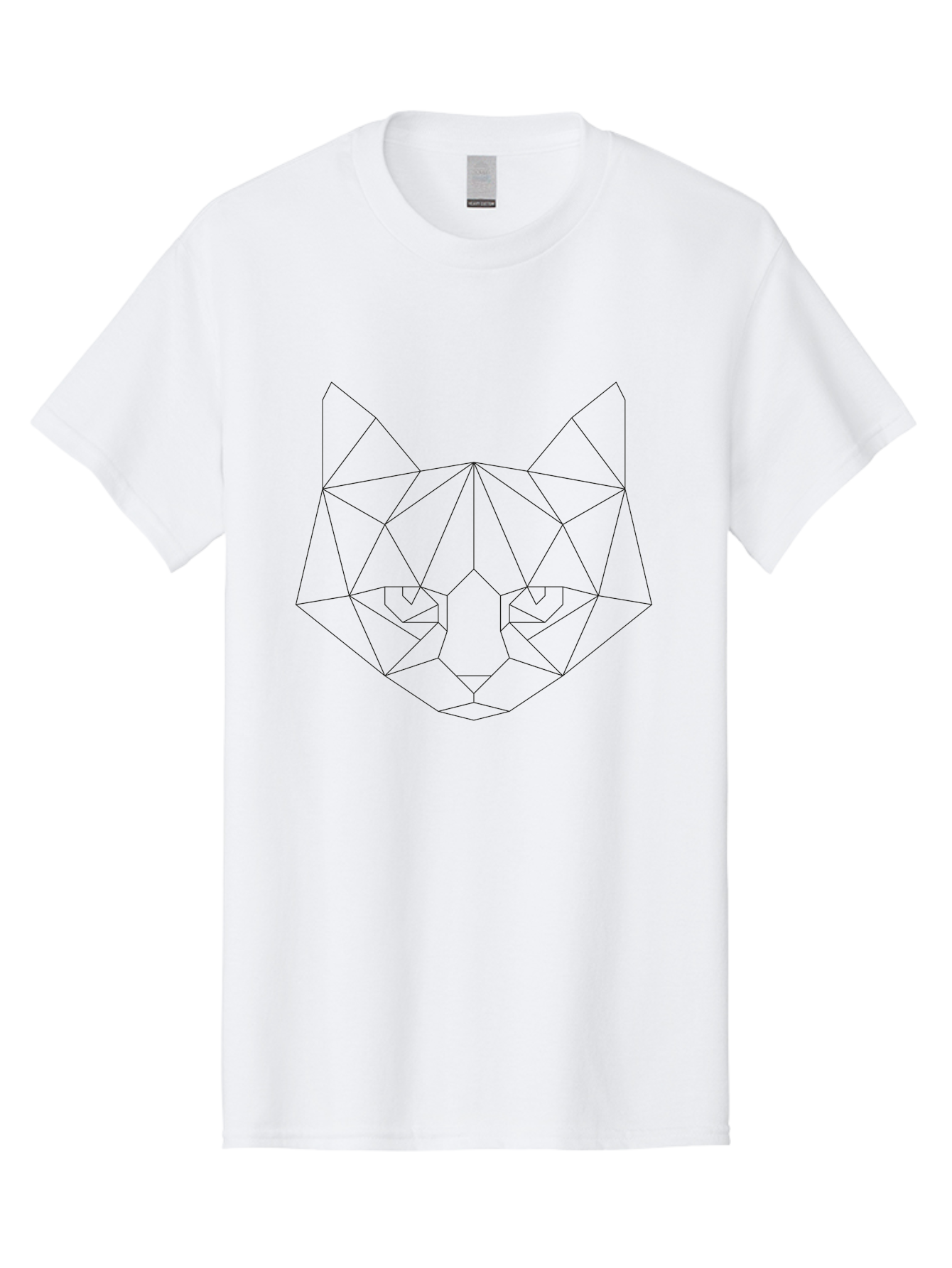 Cat-Face Men'S Graphic Tee, 100% Cotton, Comfortable Casual Summer Wear, Machine Washable, Geometric Cat Face, Low Poly Art, Minimalist Design, Cat Eyes, Feline Features, Abstract Illustration, Modern Graphics, Digital Art - Aaa676