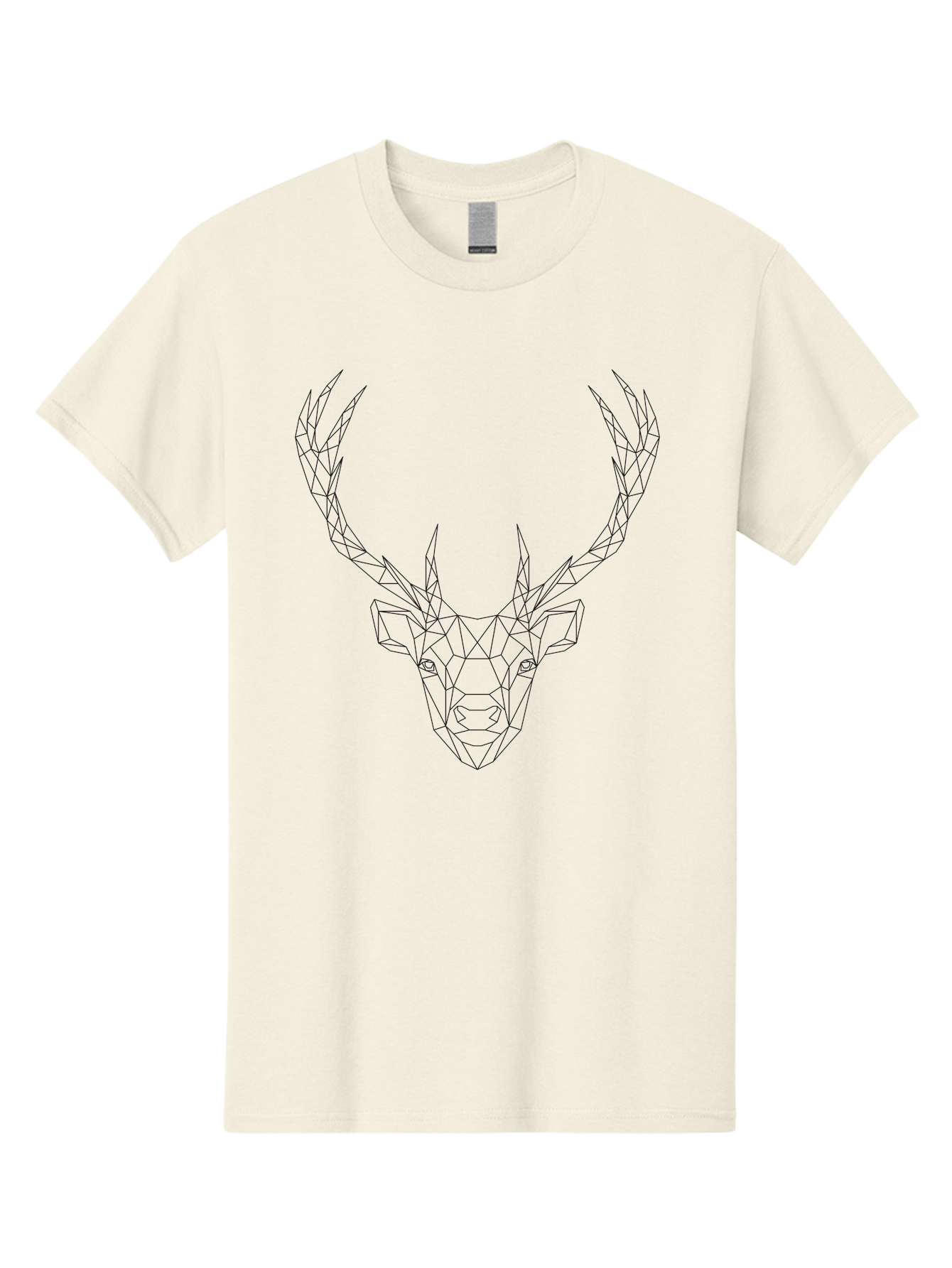 Deer-Head Men'S Graphic Tee, 100% Cotton, Comfortable Casual Summer Wear, Machine Washable, Geometric Deer Head, Wireframe Art, Low Poly Design, Minimalist Style, Abstract Animal, Modern Illustration, Deer Silhouette, Polygonal Art, - Aaa677