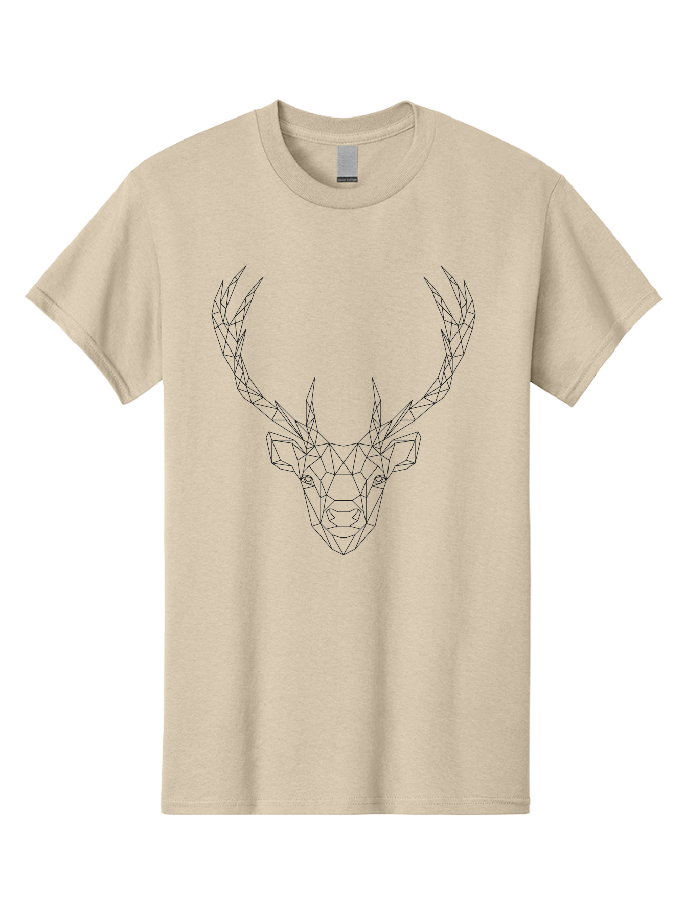 Deer-Head Men'S Graphic Tee, 100% Cotton, Comfortable Casual Summer Wear, Machine Washable, Geometric Deer Head, Wireframe Art, Low Poly Design, Minimalist Style, Abstract Animal, Modern Illustration, Deer Silhouette, Polygonal Art, - Aaa677