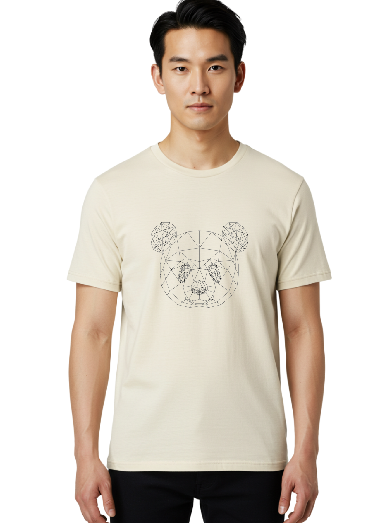 Geometric-Bear-Head-3 Men'S Graphic Tee, 100% Cotton, Comfortable Casual Summer Wear, Machine Washable, Geometric Bear Head, Wireframe Design, Low Poly Art, Modern Animal Illustration, Minimalist Style, Black Lines, Polygonal Shape, - Aaa683