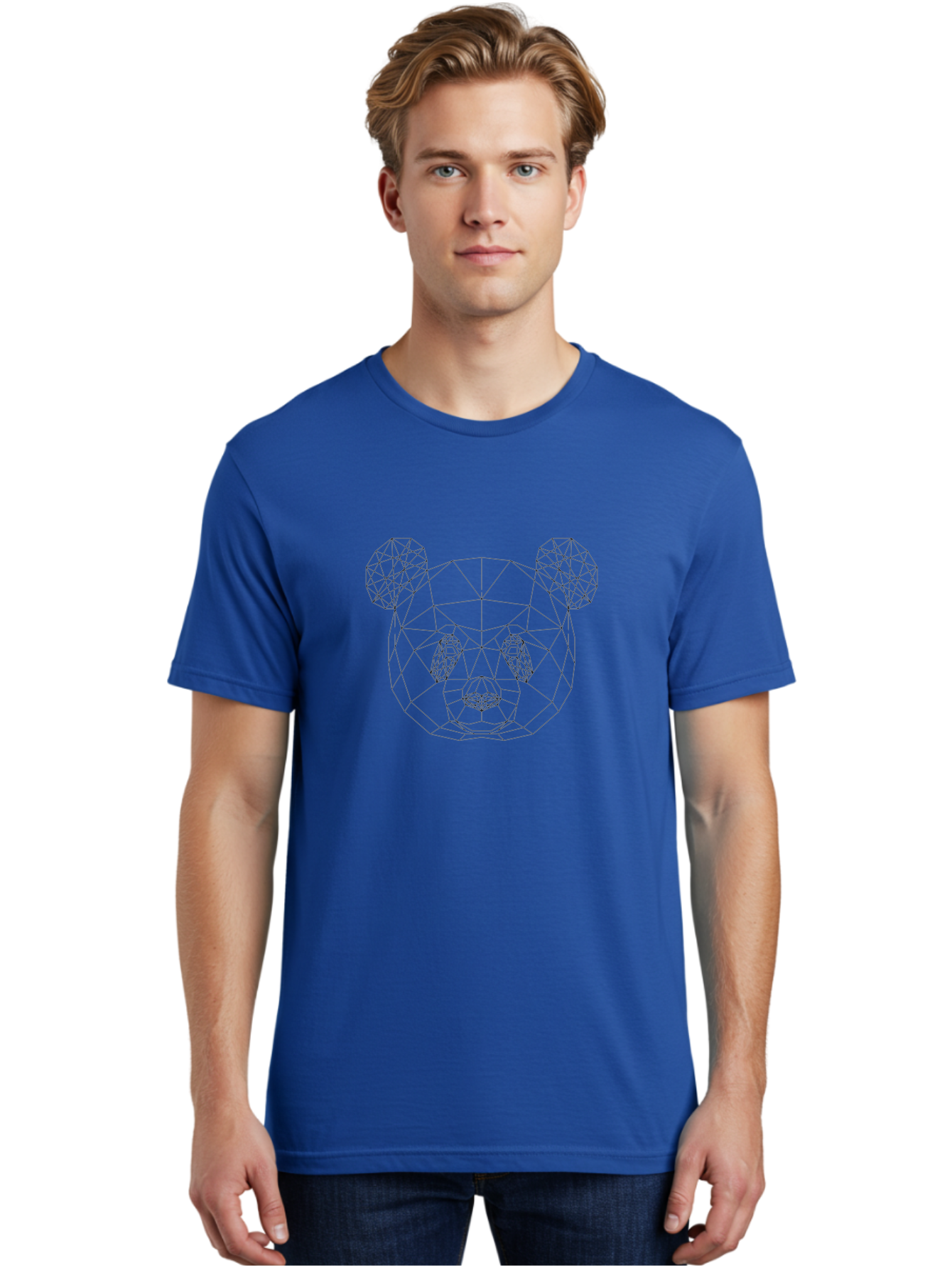 Geometric-Bear-Head-3 Men'S Graphic Tee, 100% Cotton, Comfortable Casual Summer Wear, Machine Washable, Geometric Bear Head, Wireframe Design, Low Poly Art, Modern Animal Illustration, Minimalist Style, Black Lines, Polygonal Shape, - Aaa683