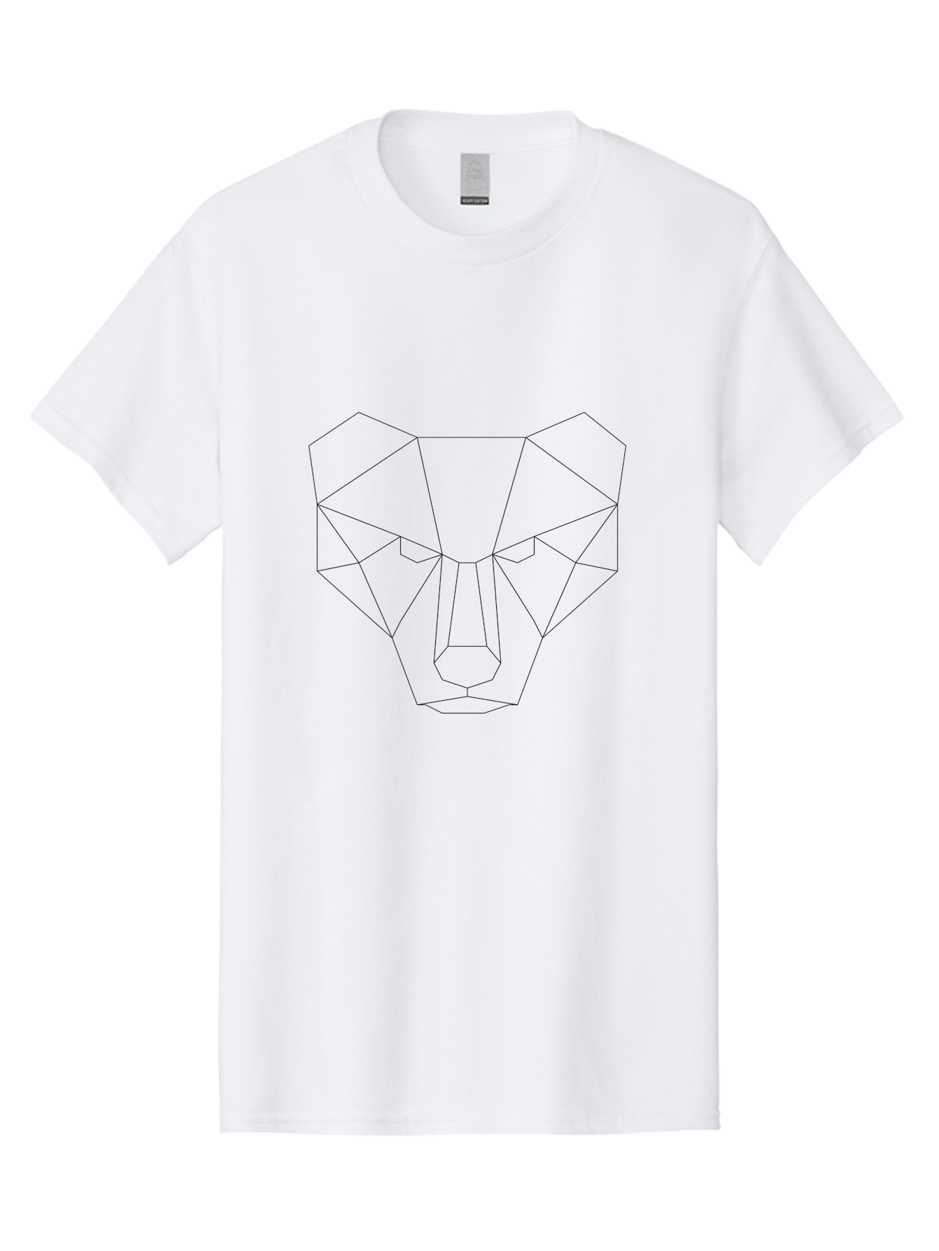 Geometric-Bear-Head Men'S Graphic Tee, 100% Cotton, Comfortable Casual Summer Wear, Machine Washable, Geometric Bear, Low Poly Art, Animal Face, Modern Design, Minimalist Style, Black Lines, Polygonal Shape, Abstract Representation, - Aaa684