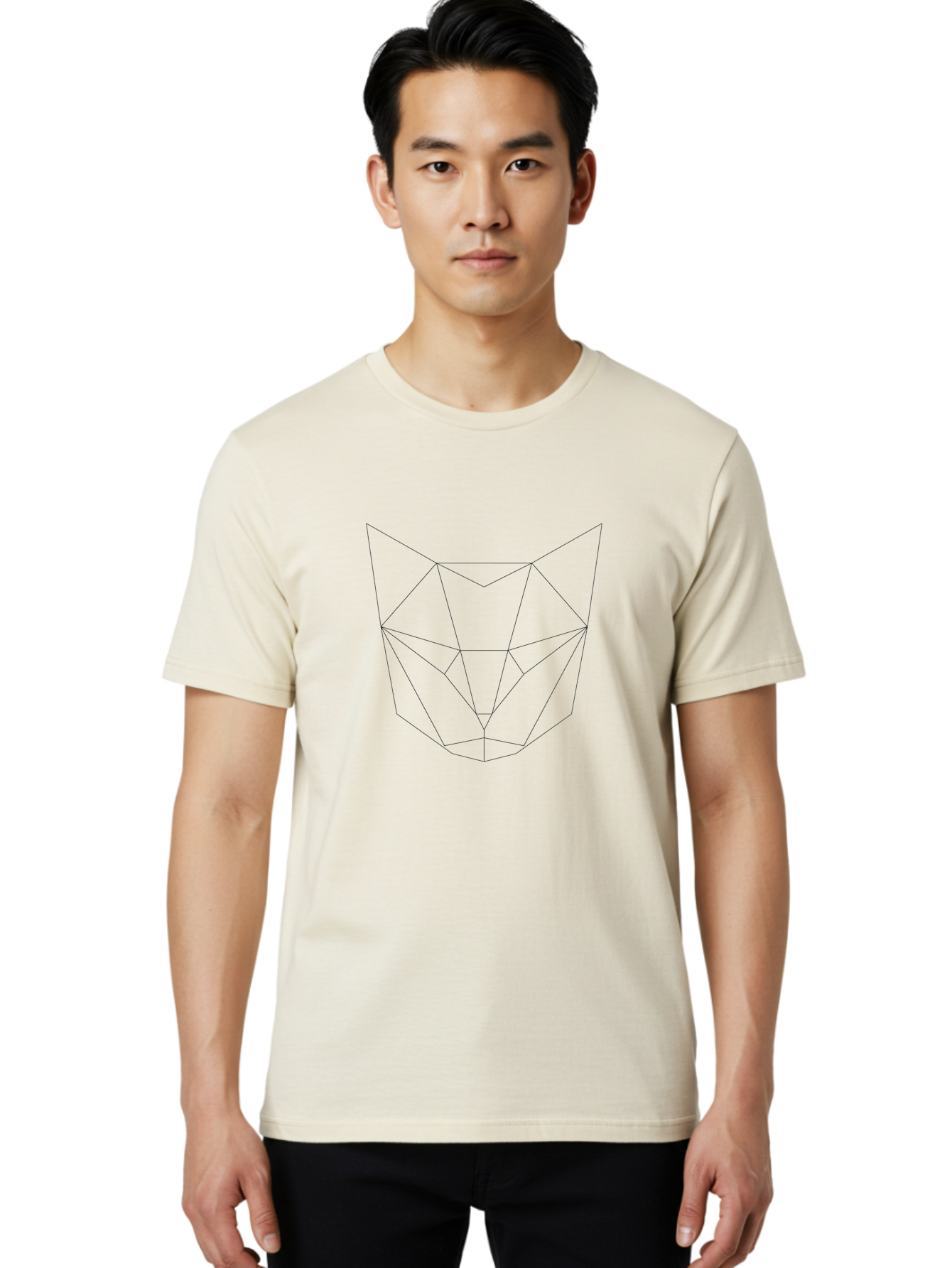geometric wolf head, low poly art, minimalist design, black lines, polygonal shape, modern digital art, abstract animal illustration, futuristic style