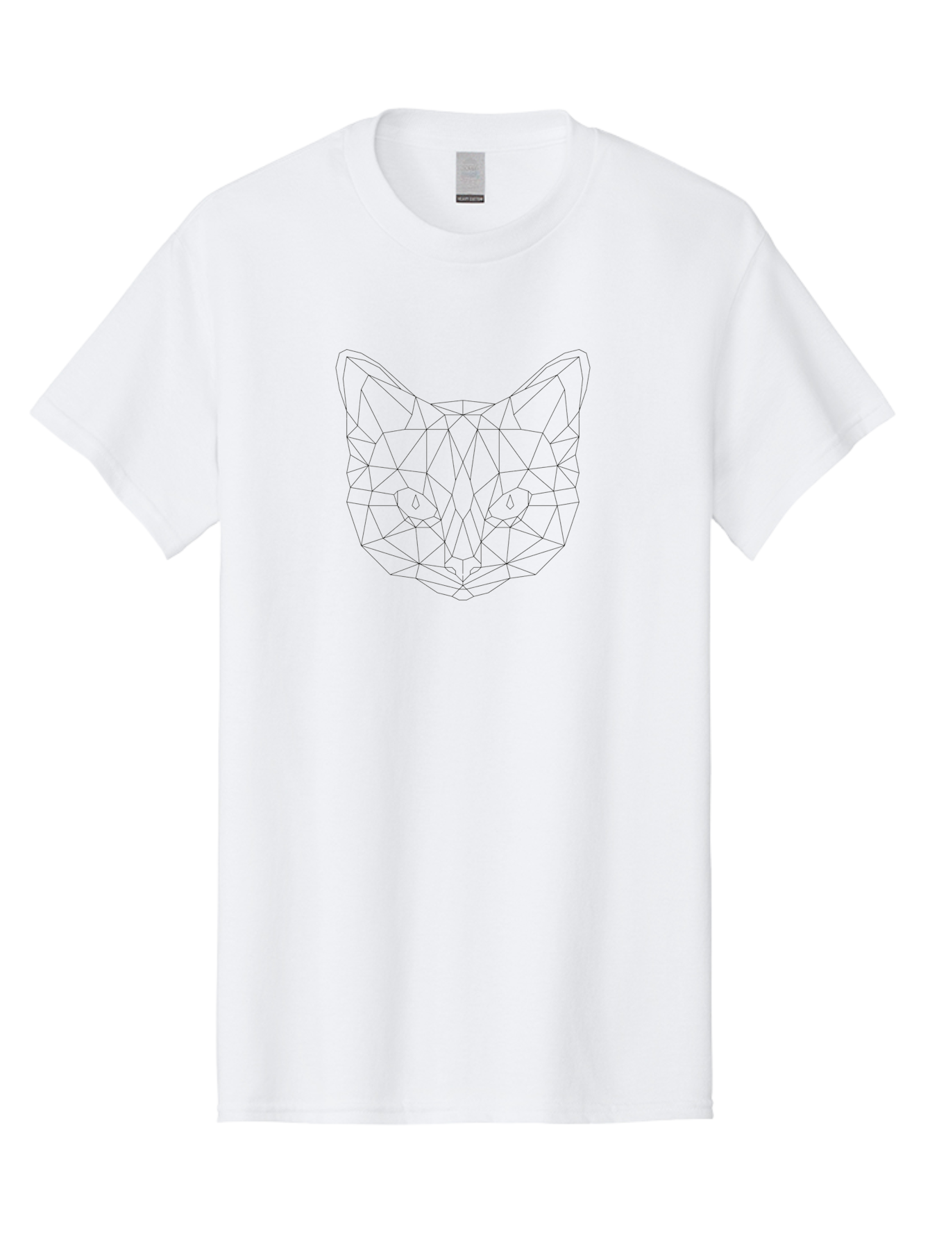 Geometric-Cat Men'S Graphic Tee, 100% Cotton, Comfortable Casual Summer Wear, Machine Washable, Geometric Cat Face, Low Poly Art, Minimalist Design, Modern Illustration, Abstract Animal Portrait, Cat Silhouette, Angular Lines, Cat Eyes - Aaa691