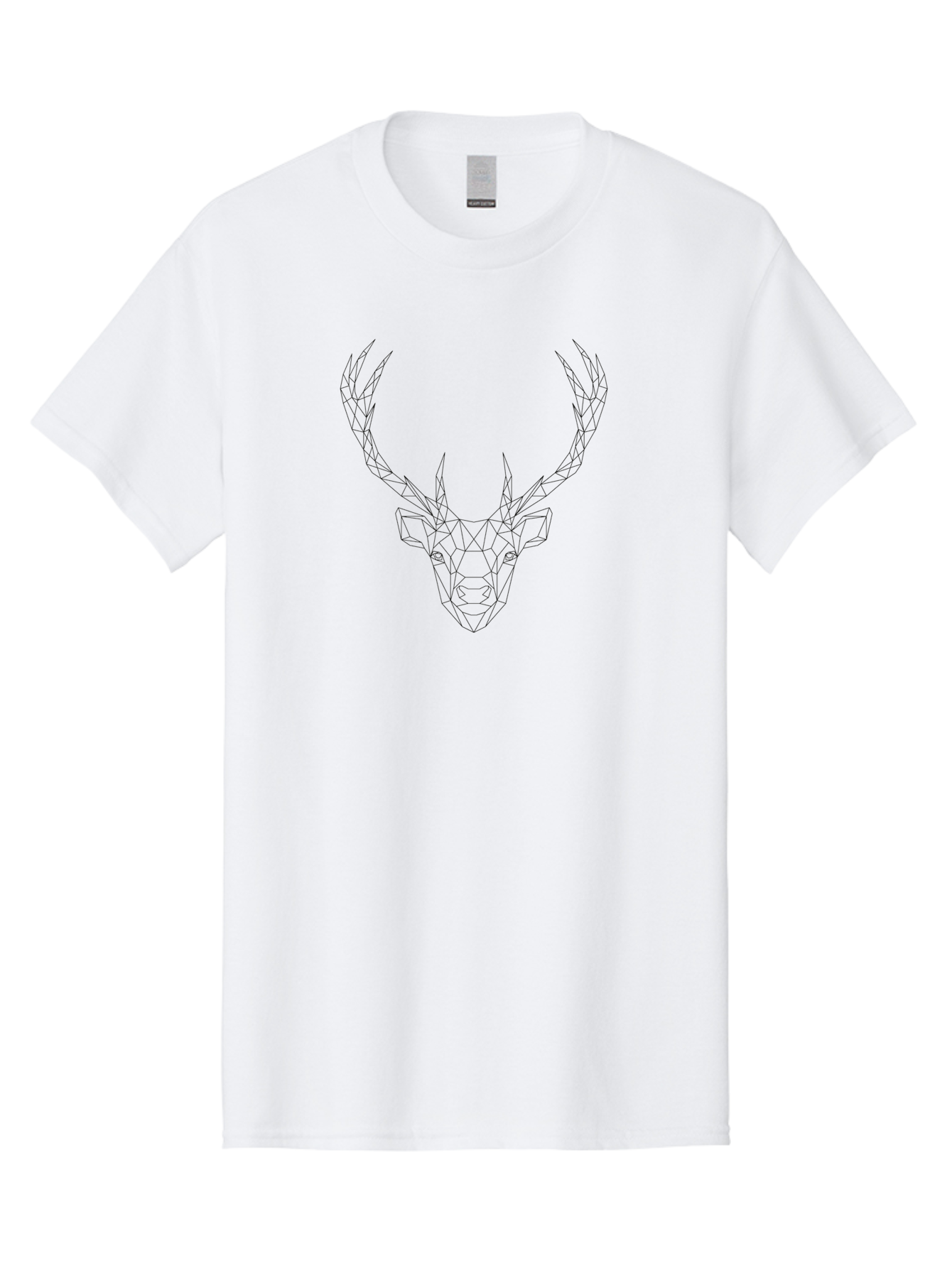 Geometric-Deer-Head Men'S Graphic Tee, 100% Cotton, Comfortable Casual Summer Wear, Machine Washable, Geometric Deer Head, Polygonal Art, Minimalist Design, Black And White Illustration, Wildlife Art, Abstract Animal Portrait, - Aaa693