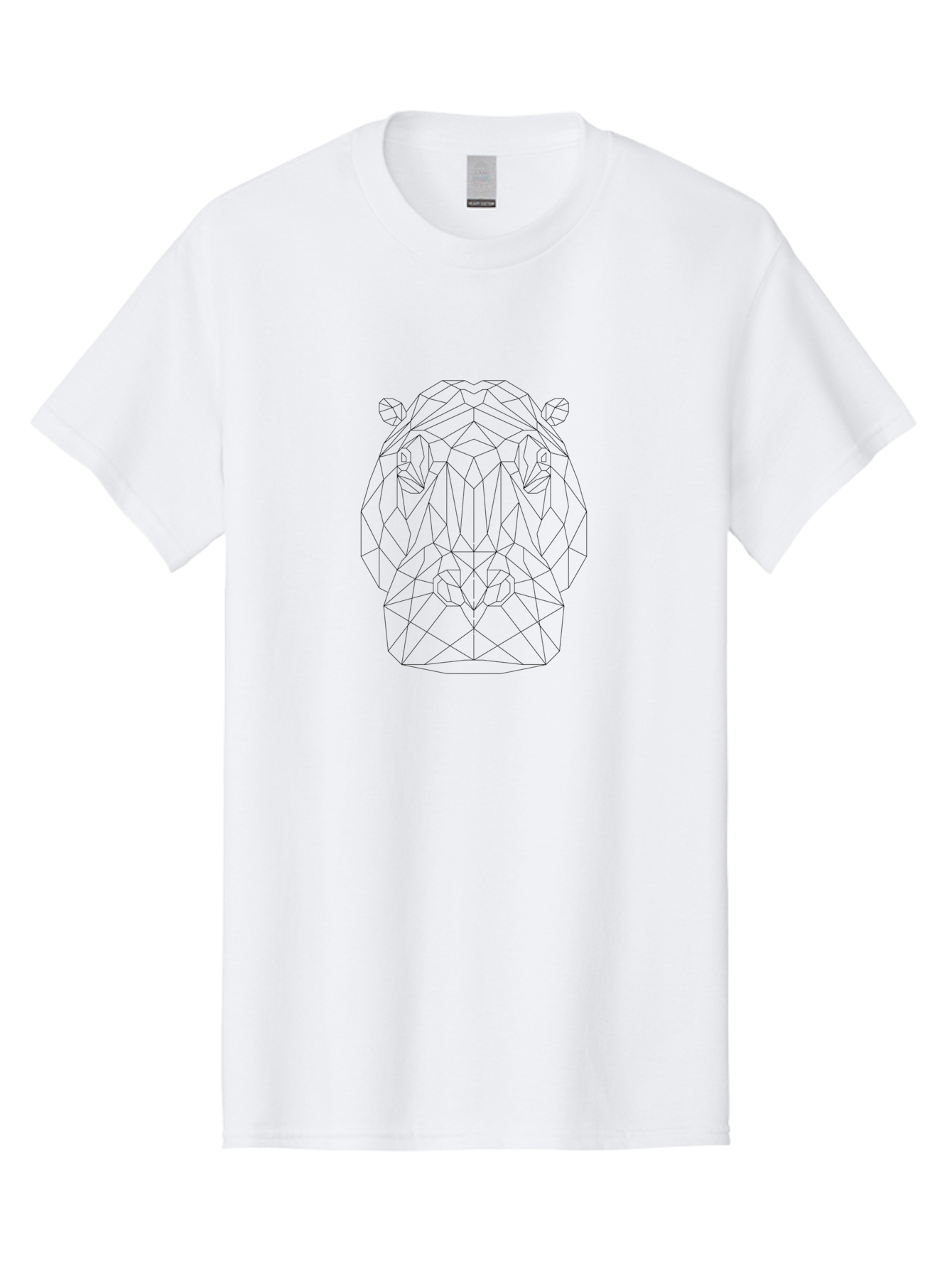 Geometric-Lion-Head Men'S Graphic Tee, 100% Cotton, Comfortable Casual Summer Wear, Machine Washable, Geometric Bear Head, Modern Art, Low Poly Style, Black And White Illustration, Minimalist Design, Abstract Animal Art, Polygon Shapes, - Aaa704