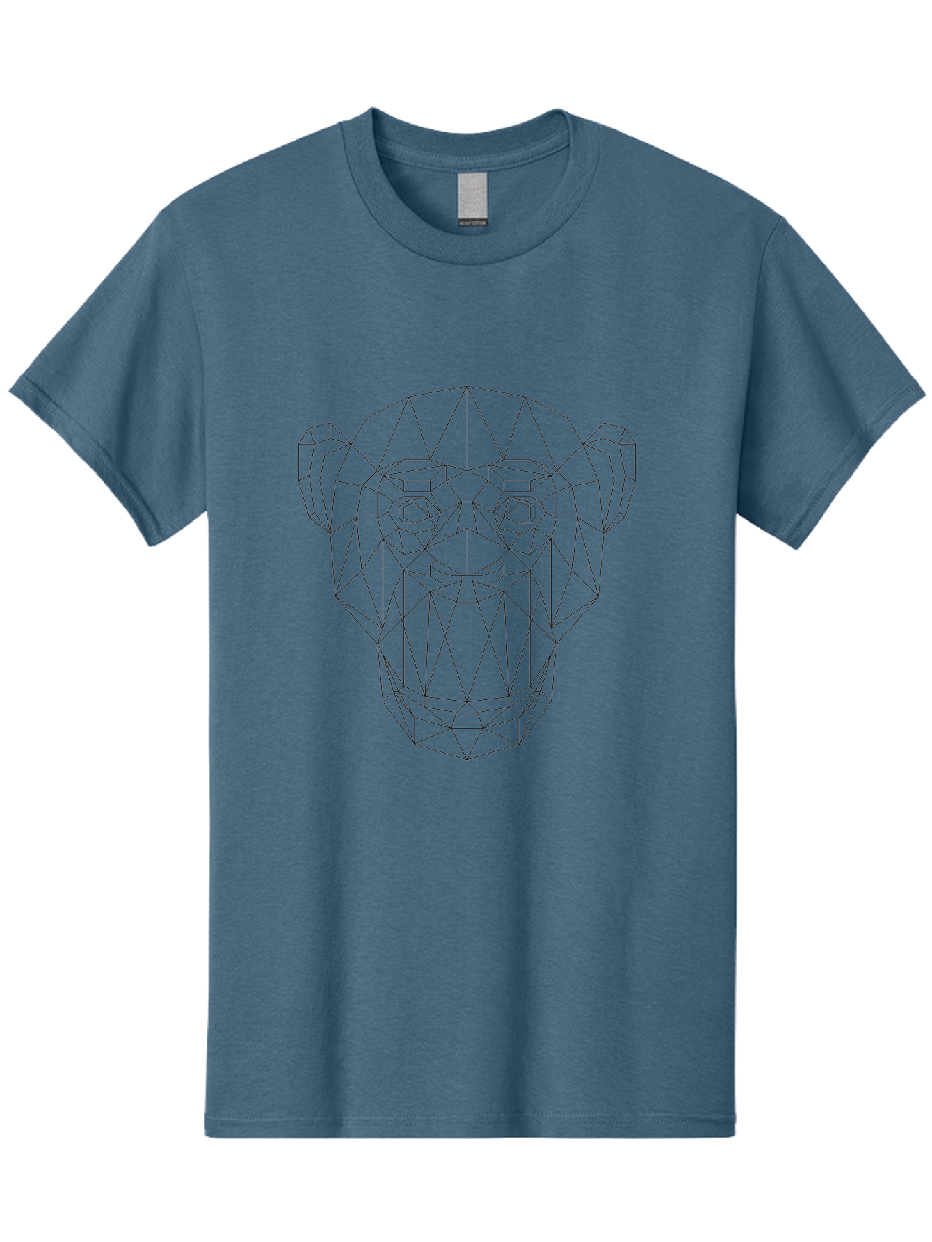 Geometric-Monkey-Head Men'S Graphic Tee, 100% Cotton, Comfortable Casual Summer Wear, Machine Washable, Low Poly Art, Geometric Monkey Face, Wireframe Design, Minimalist Style, Modern Graphics, Abstract Animal, Digital Illustration, - Aaa706