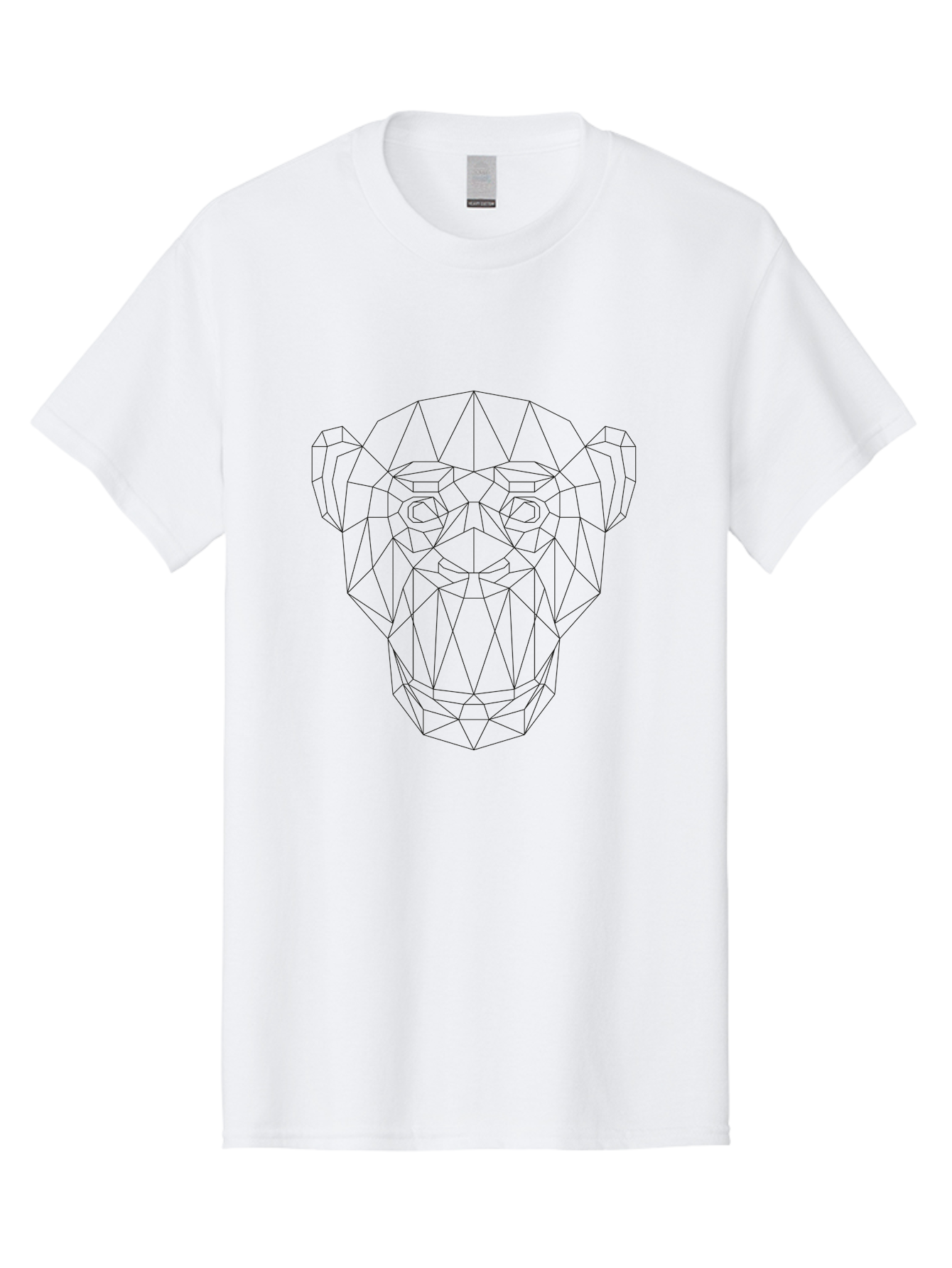 Geometric-Monkey-Head Men'S Graphic Tee, 100% Cotton, Comfortable Casual Summer Wear, Machine Washable, Low Poly Art, Geometric Monkey Face, Wireframe Design, Minimalist Style, Modern Graphics, Abstract Animal, Digital Illustration, - Aaa706