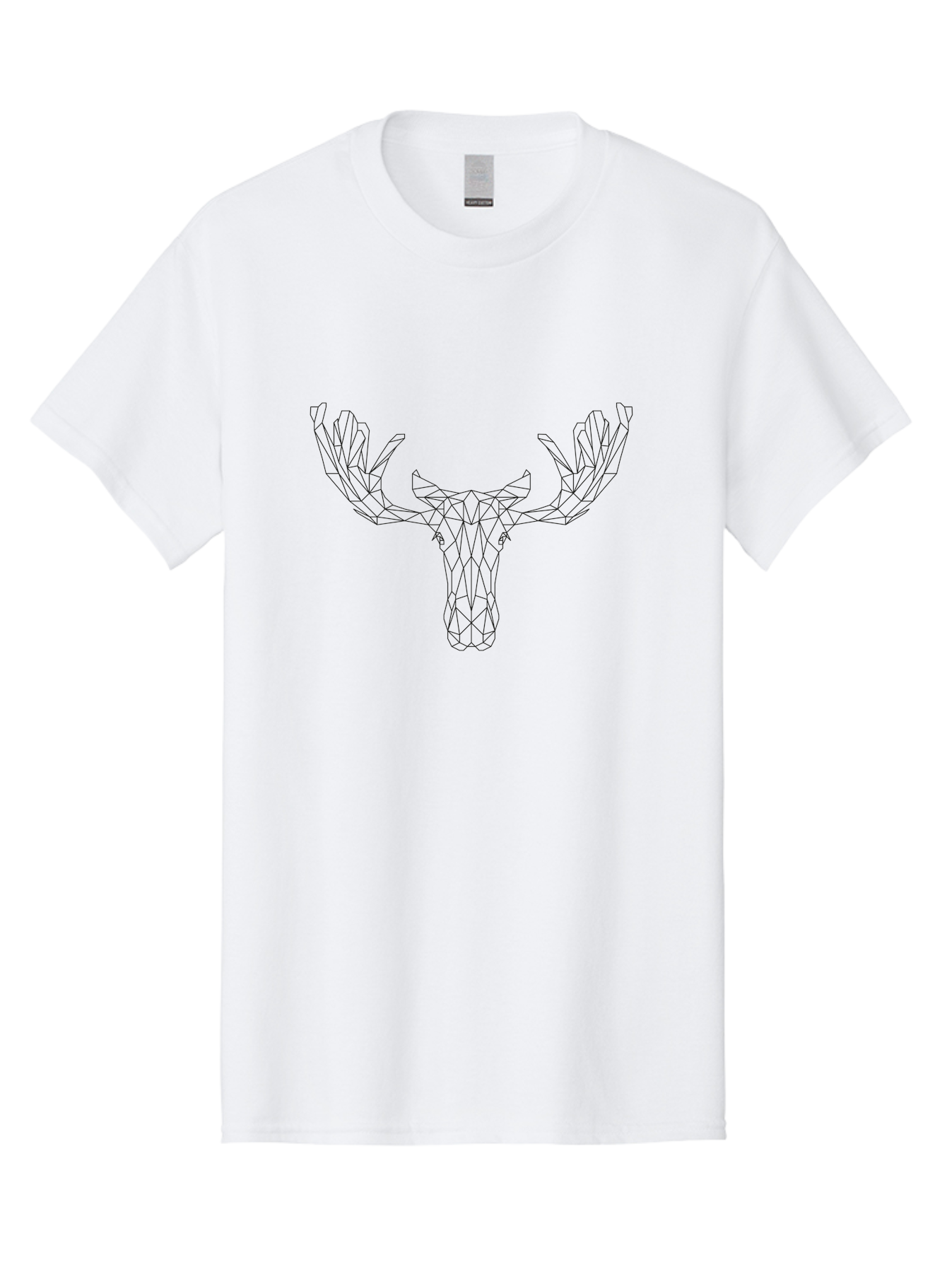 Geometric-Moose-Head Men'S Graphic Tee, 100% Cotton, Comfortable Casual Summer Wear, Machine Washable, Geometric Moose Head, Low Poly Art, Wireframe Design, Minimalist Style, Modern Graphics, Animal Illustration, Abstract Art - Aaa707