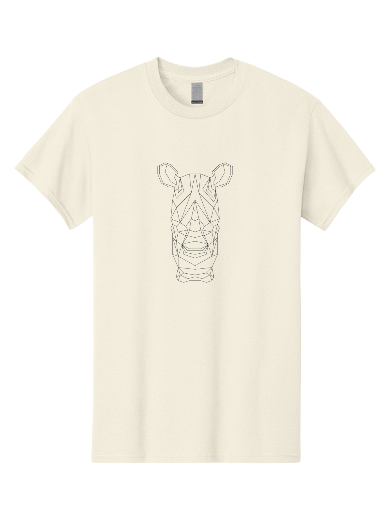 Geometric-Rhino-Head Men'S Graphic Tee, 100% Cotton, Comfortable Casual Summer Wear, Machine Washable, Geometric Art, Rhinoceros, Wildlife, Abstract Design, Modern Illustration, Minimalist Style, Black And White, Low Poly, Animal Art, - Aaa710