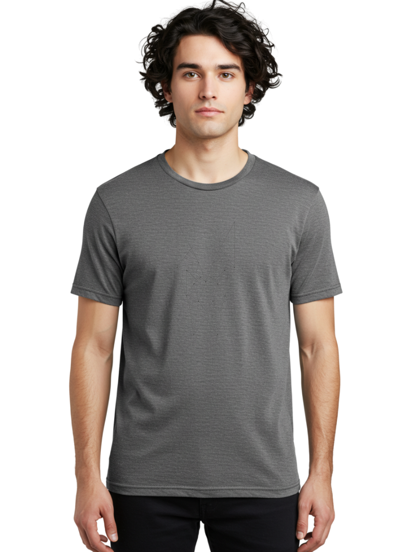 Geometric-Wolf-Head-5 Men'S Graphic Tee, 100% Cotton, Comfortable Casual Summer Wear, Machine Washable, Geometric Wolf Head, Minimalist Line Art, Abstract Animal Design, Modern Illustration, Low-Poly Art, Wireframe Style, Simple Shapes, - Aaa717