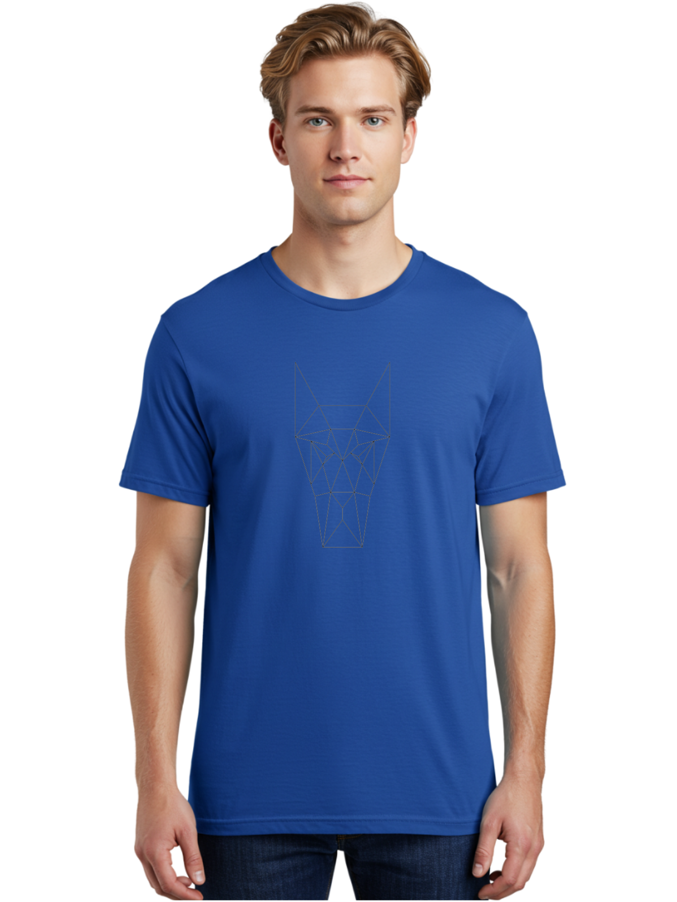 geometric wolf head, minimalist line art, abstract animal design, modern illustration, low-poly art, wireframe style, simple shapes, faceted form