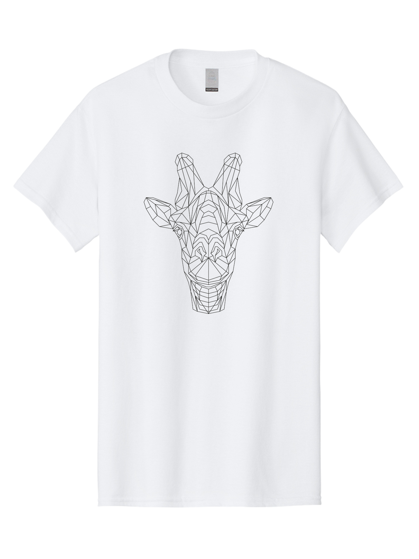 Giraffe-Head Men'S Graphic Tee, 100% Cotton, Comfortable Casual Summer Wear, Machine Washable, Giraffe Head, Wireframe Design, Low Poly Art, Minimalist Style, Animal Portrait, Geometric Shapes, Modern Graphic, Digital Illustration, - Aaa719