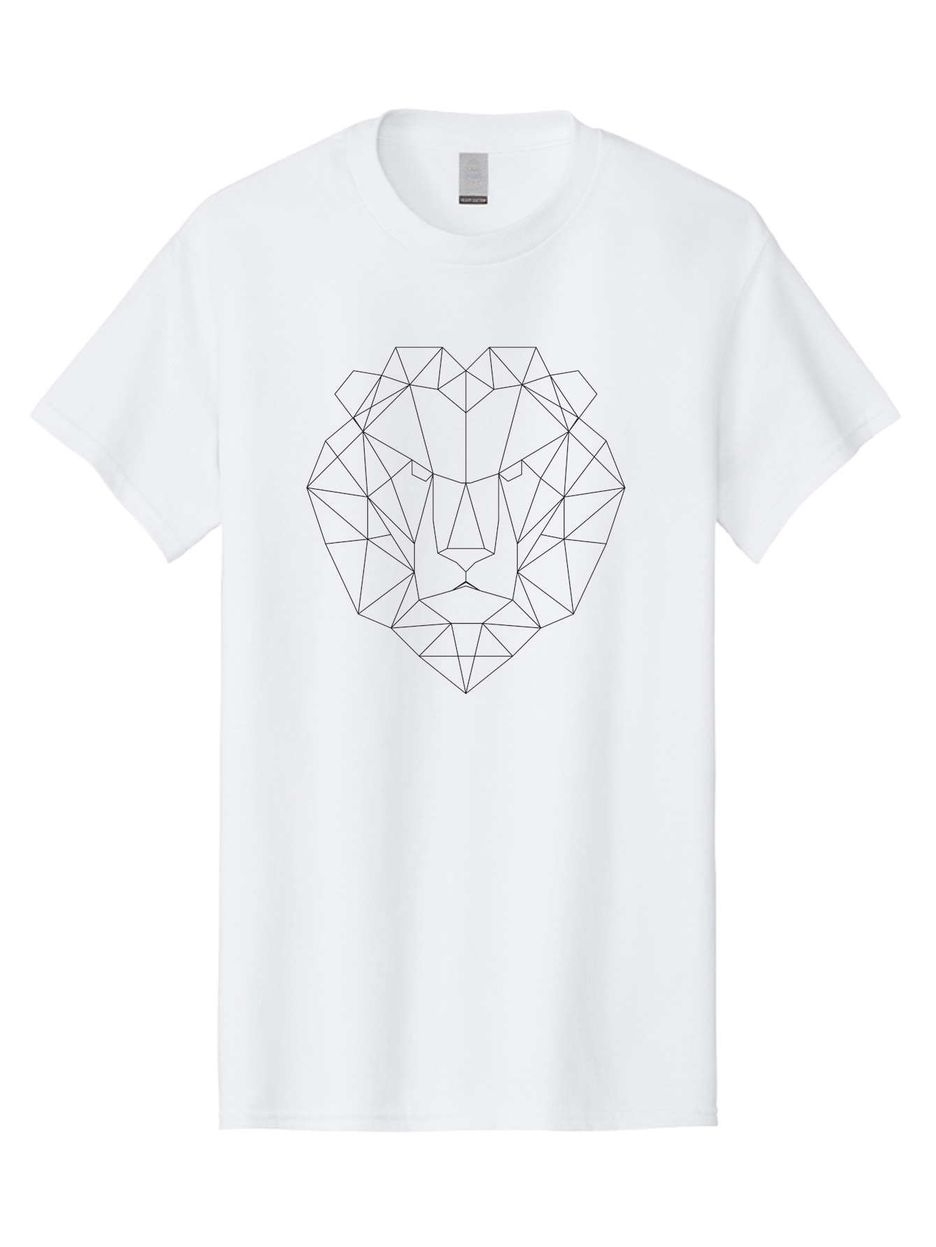 Lion-Head Men'S Graphic Tee, 100% Cotton, Comfortable Casual Summer Wear, Machine Washable, Geometric Lion Head, Wireframe Art, Low Poly Design, Modern Illustration, Abstract Animal Art, Minimalist Graphics, Black Outline, Stylized Lion - Aaa724