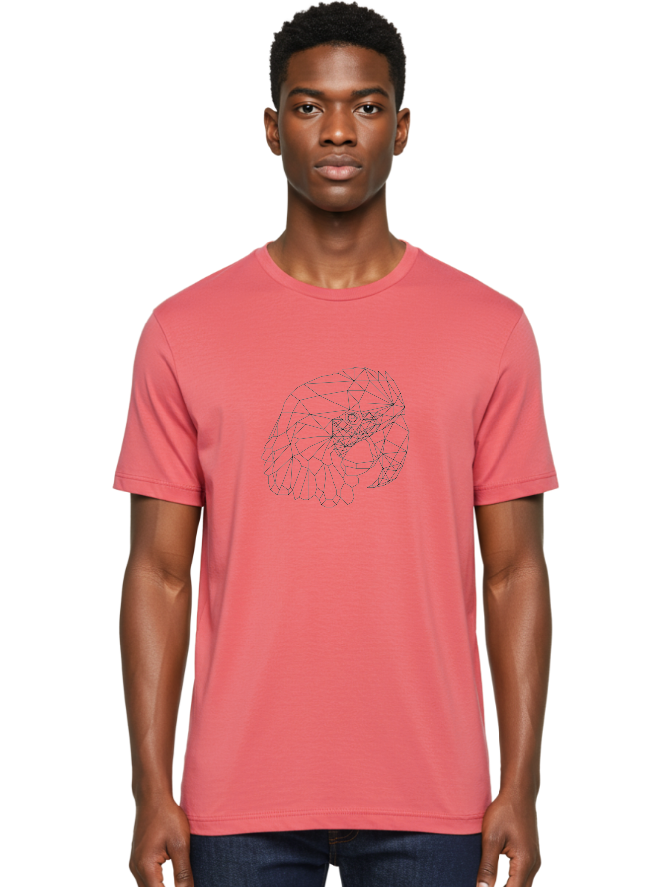 Low-Poly-Elephant-Head Men'S Graphic Tee, 100% Cotton, Comfortable Casual Summer Wear, Machine Washable, Low Poly Art, Geometric Design, Ram Skull Illustration, Abstract Animal Art, Minimalist Design, Modern Artwork, Stylized Ram Head, - Aaa727