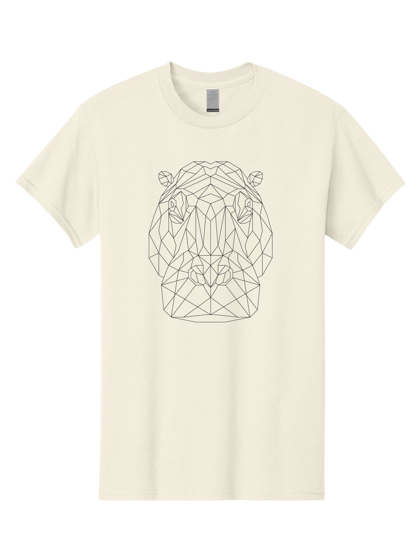 Low-Poly-Hippo-Head Men'S Graphic Tee, 100% Cotton, Comfortable Casual Summer Wear, Machine Washable, Geometric Bear, Linear Art, Minimalist Design, Low Poly Style, Animal Illustration, Abstract Shape, Modern Graphic, Wildlife Silhouette, - Aaa728