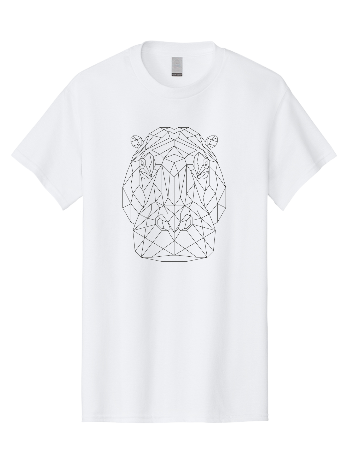 Low-Poly-Hippo-Head Men'S Graphic Tee, 100% Cotton, Comfortable Casual Summer Wear, Machine Washable, Geometric Bear, Linear Art, Minimalist Design, Low Poly Style, Animal Illustration, Abstract Shape, Modern Graphic, Wildlife Silhouette, - Aaa728