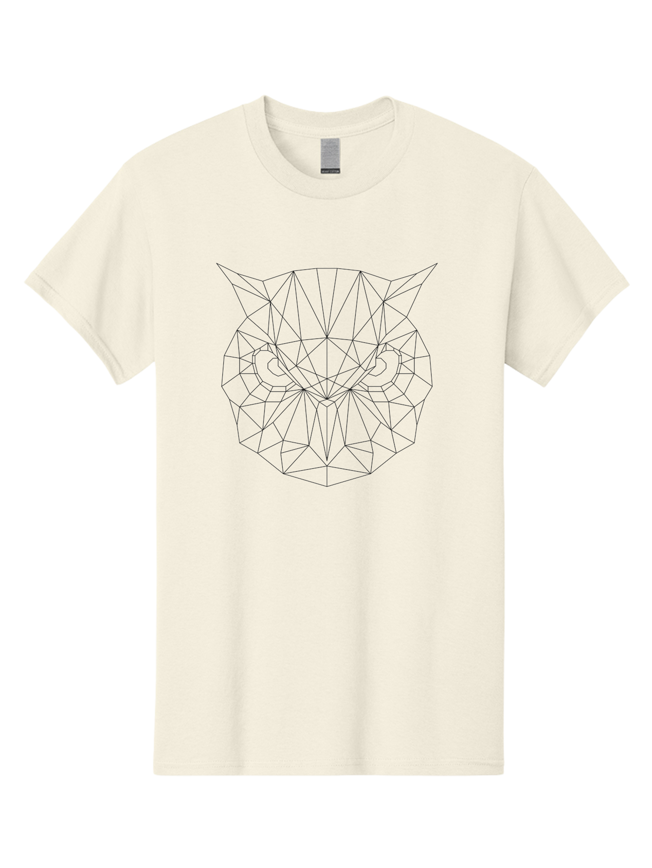 Owl-Face Men'S Graphic Tee, 100% Cotton, Comfortable Casual Summer Wear, Machine Washable, Geometric Cat Face, Low-Poly Art, Minimalist Design, Modern Graphics, Feline Features, Sharp Lines, Digital Illustration, Cat Silhouette - Aaa731