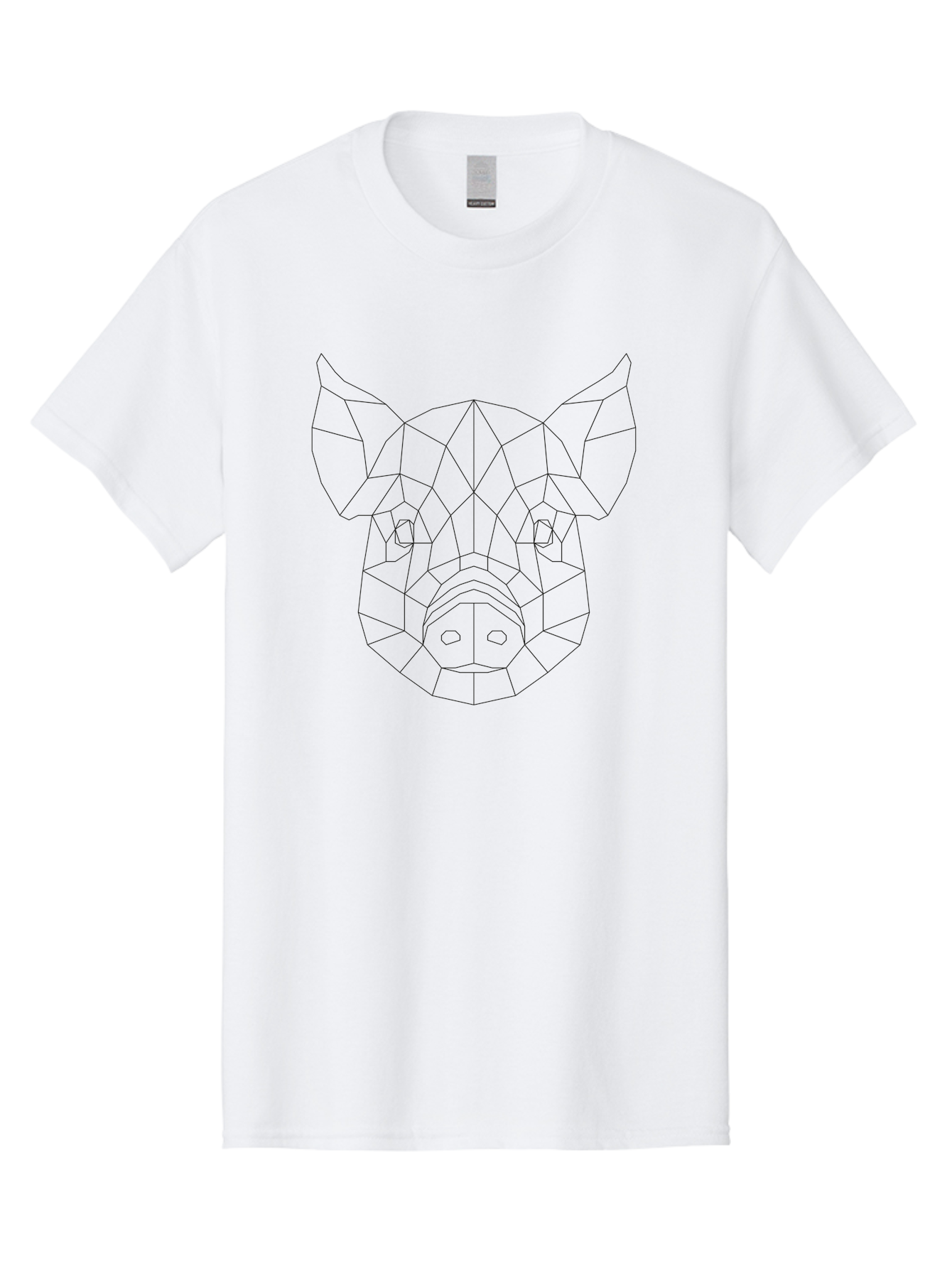 Pig-Head Men'S Graphic Tee, 100% Cotton, Comfortable Casual Summer Wear, Machine Washable, Geometric Pig Head, Modern Art, Polygonal Design, Animal Illustration, Low Poly Art, Pig Face, Angular Shapes, Contemporary Graphics - Aaa732