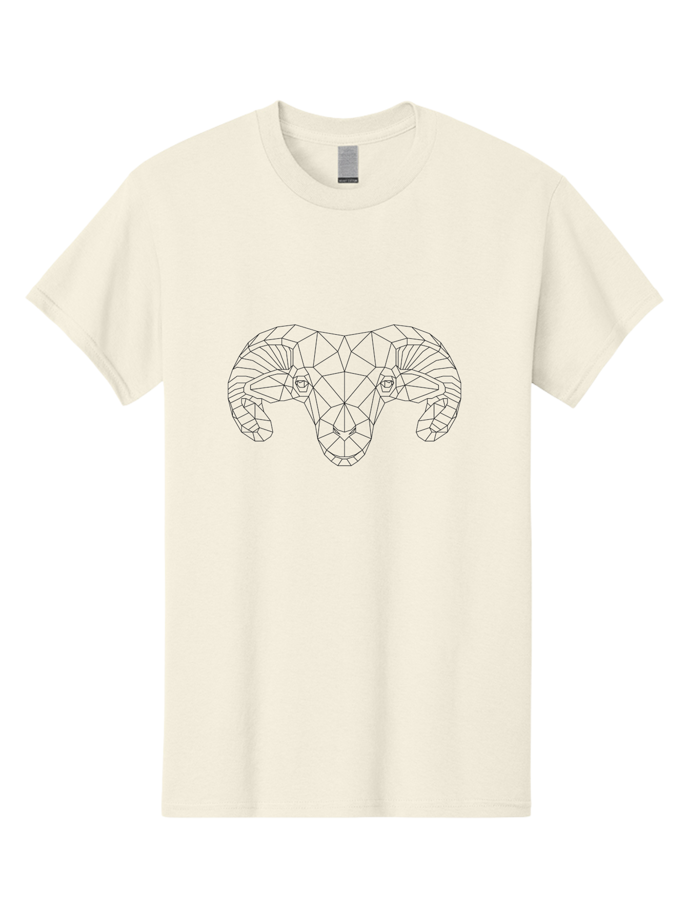 Ram-Head Men'S Graphic Tee, 100% Cotton, Comfortable Casual Summer Wear, Machine Washable, Geometric Ram Head, Low Poly Art, Animal Design, Modern Illustration, Minimalist Style, Black Lines, Abstract Shapes, Polygonal Art, - Aaa735