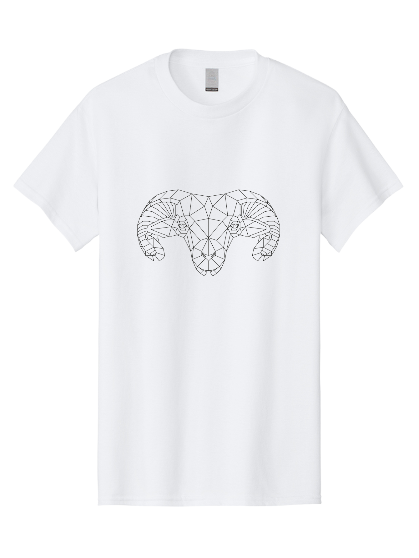 Ram-Head Men'S Graphic Tee, 100% Cotton, Comfortable Casual Summer Wear, Machine Washable, Geometric Ram Head, Low Poly Art, Animal Design, Modern Illustration, Minimalist Style, Black Lines, Abstract Shapes, Polygonal Art, - Aaa735